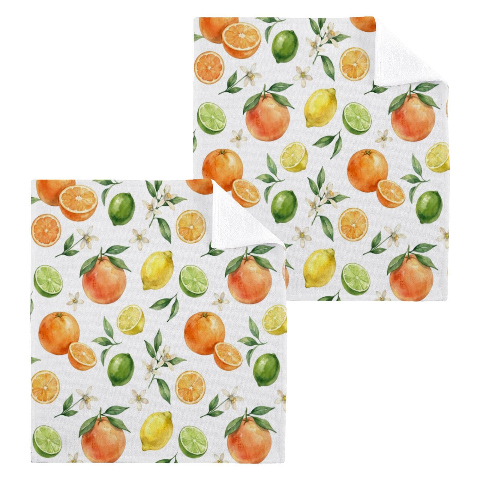 BOESI Citrus Fruit Pattern 12x12in Cotton Washcloth,Face Towel