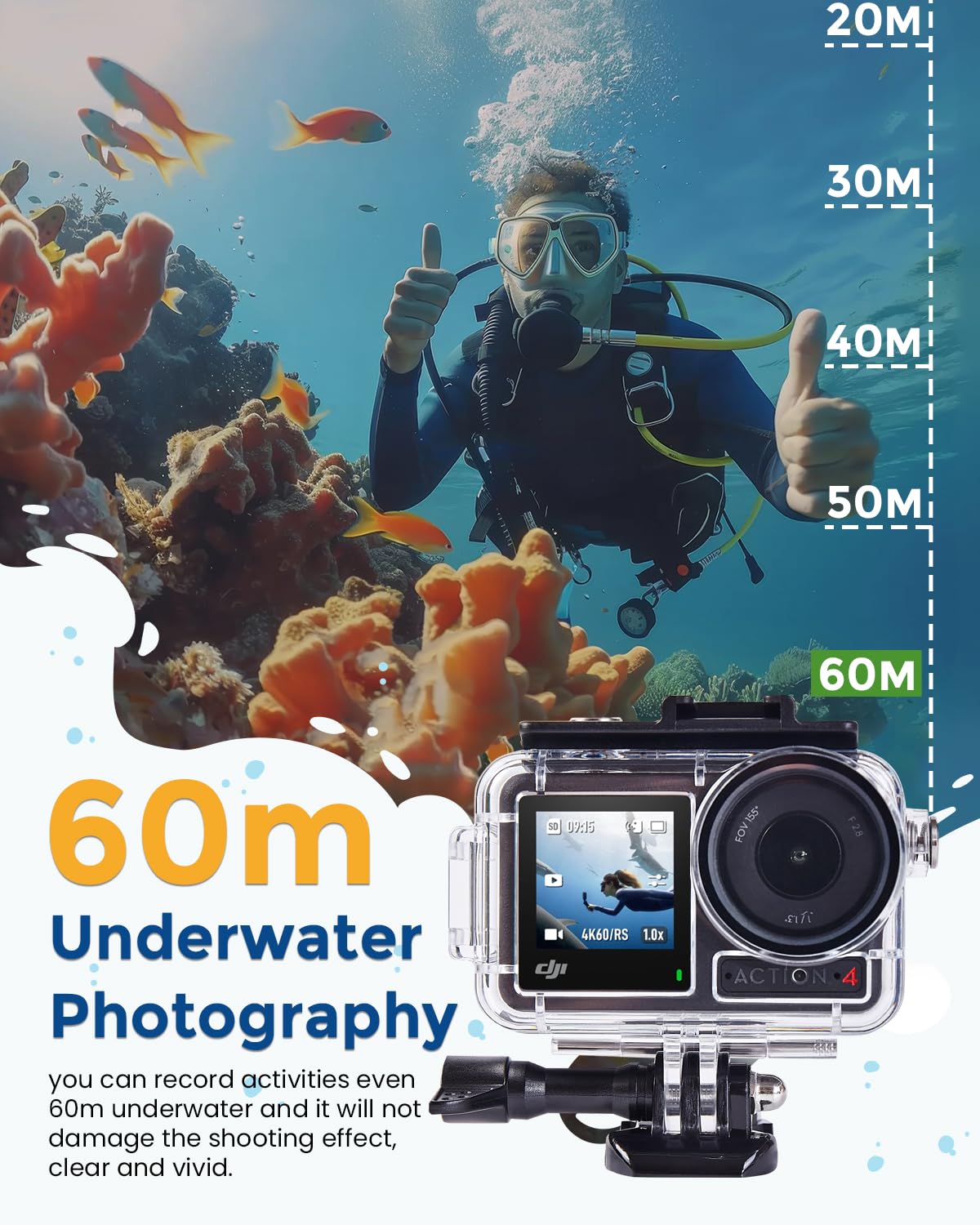 Wasserdichte Schutzhülle für DJI Osmo Action 5 PRO/4/3, 40 m Tauchgehäuse