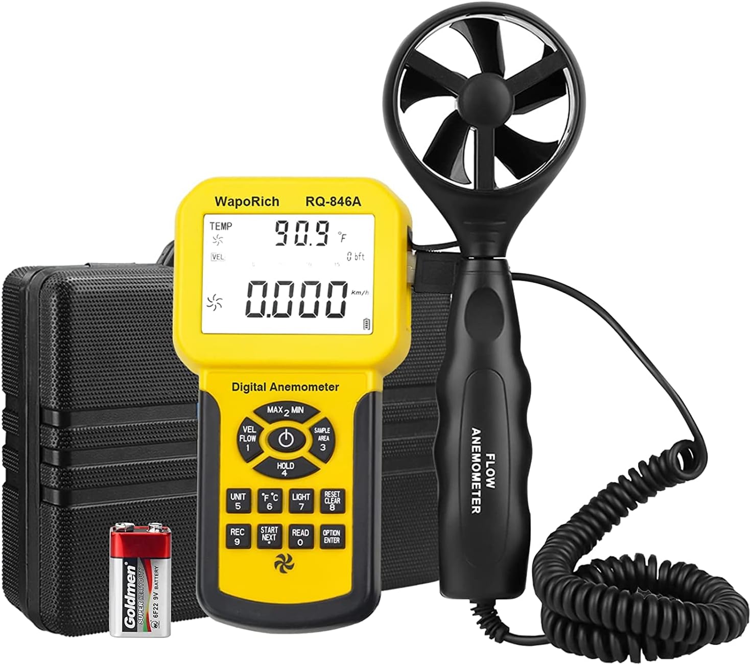 HVAC Anemometer Handheld RQ-846A,Pro HVAC Anemometer Measures Wind Speed, CFM Air Flow Velocity,Wind Flow, Wind Temperature with Backlight,MAX/MIN/AVG