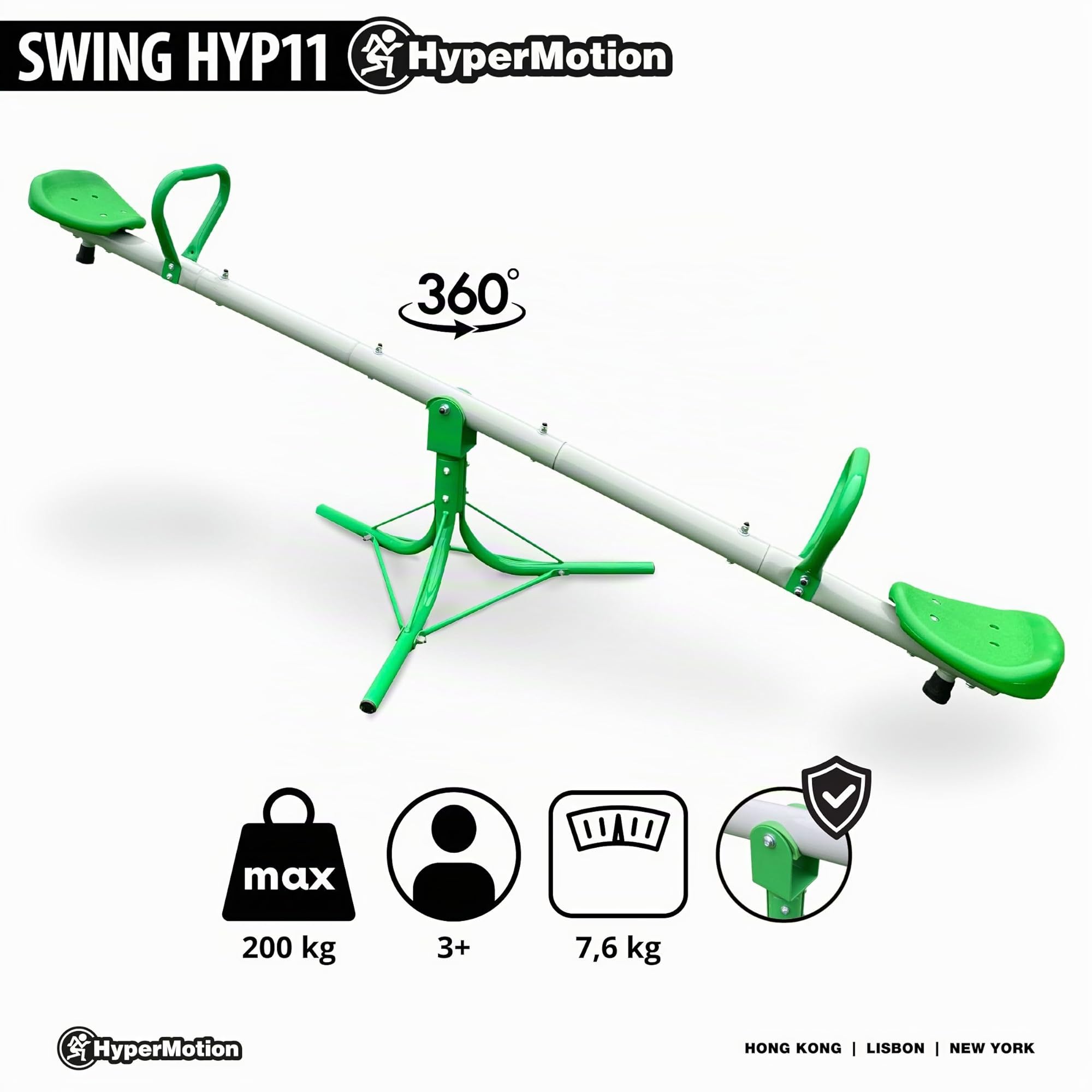 HyperMotion Swing HYP11 Kinderschaukelwippe mit 360° Drehfunktion - Gartenschaukel für 2 Kinder, UV-beständiges Material, belastbar bis 90 kg, Maße: 182 x 67 x 77 cm