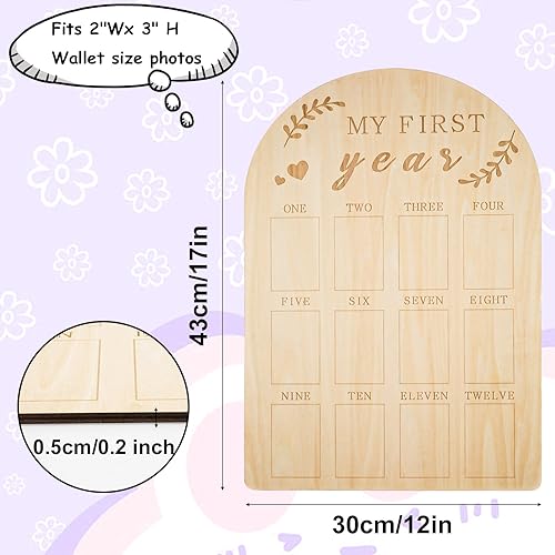 Miniatura 2 de NQEUEPN Marco de fotos para bebé, tablero de hitos para bebé de primer año, pantalla de fotos de madera, marco de fotos personalizado de 12 meses,