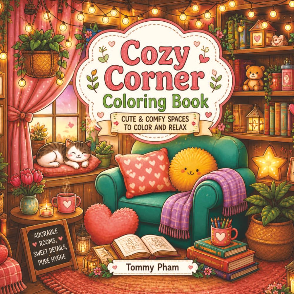 Cozy Corner: Coloring Book: Super Cute Cozy Spaces, Tiny Rooms, Hygge Corners, and Relaxing Scenes for Kids Ages 8–12