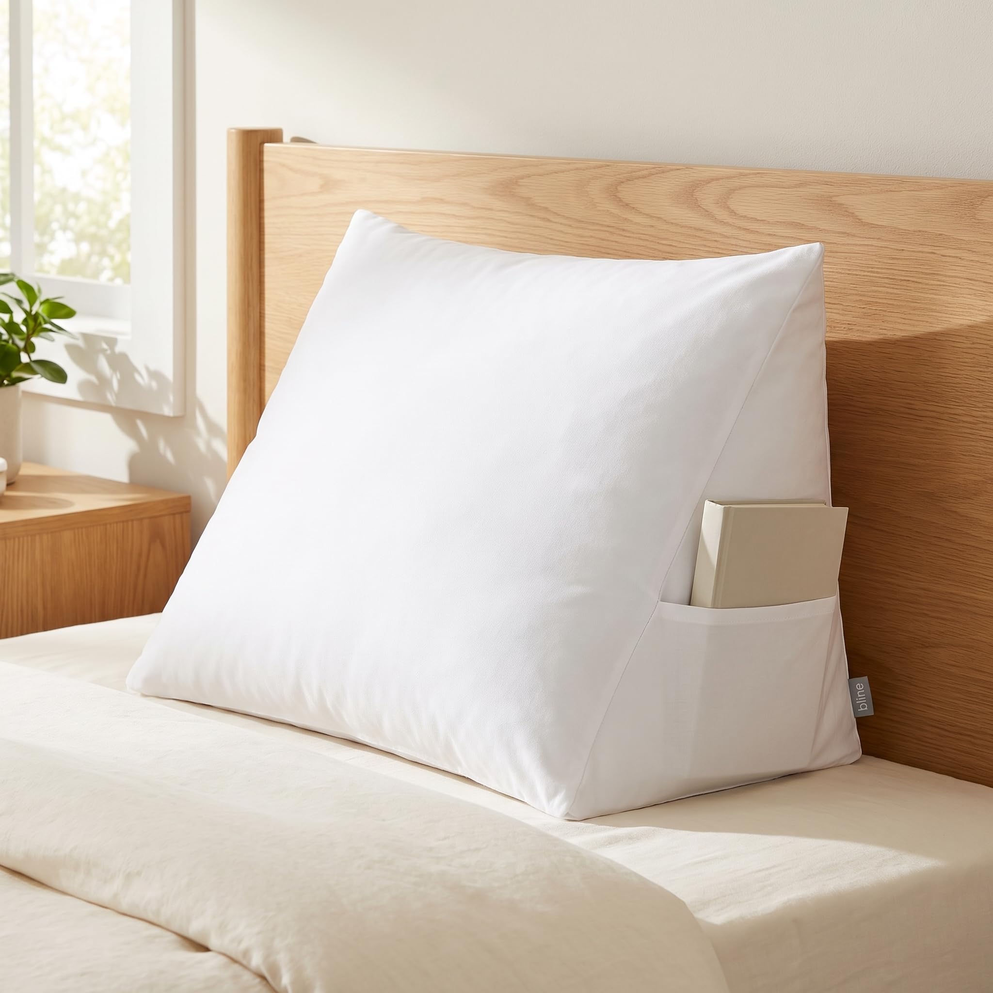 Bline Coussin de Lecture Blanc, Coussin Dossier Ergonomique en Mousse a Memoire de Forme pour Lire au Lit ou sur Le Canape, Housse Coton Lavable, Pochette Livre