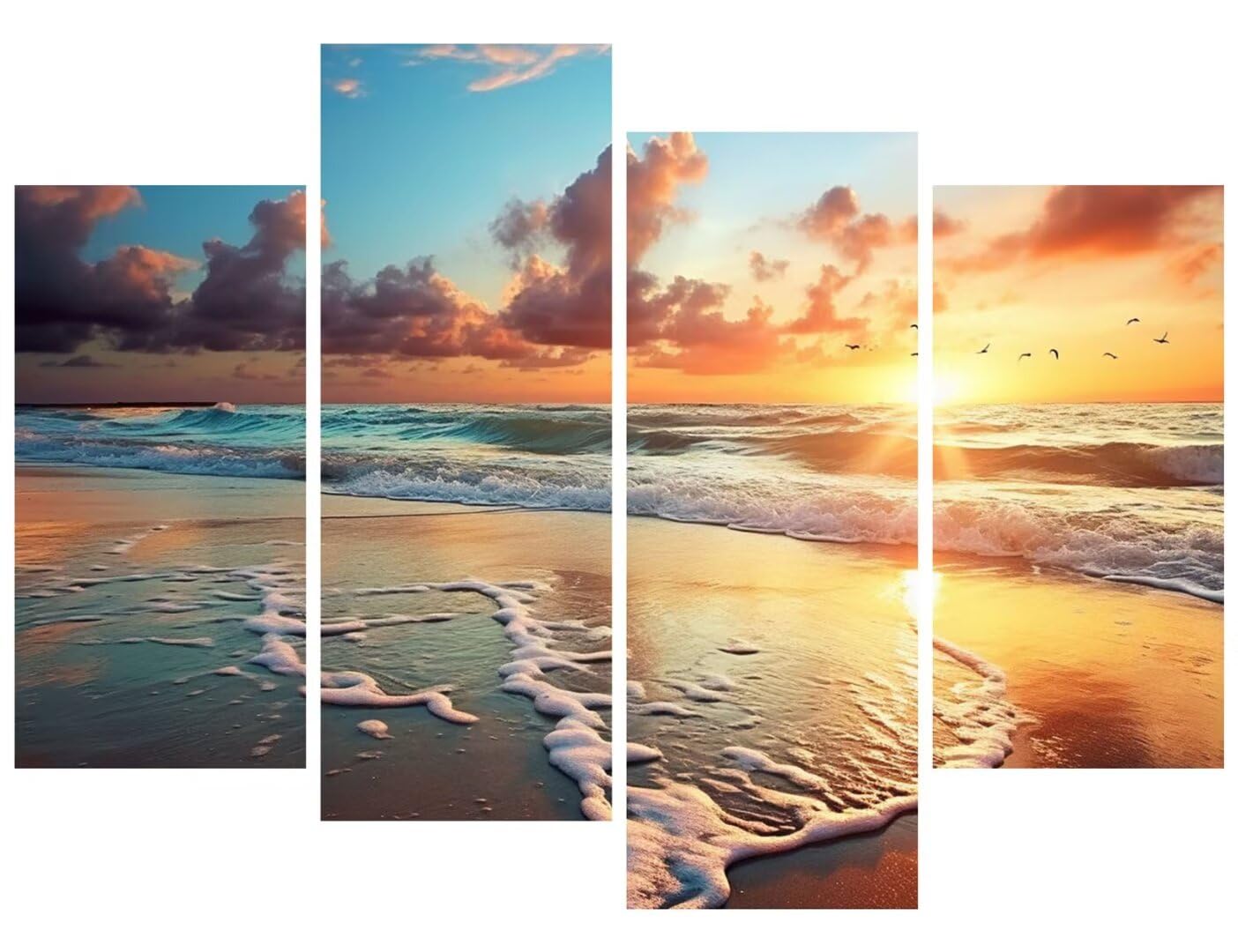 Sunset Diamond Painting Kits, 4 Pack Diamond Art Beach Craft Painting Kits Full Drill, 4 Panel Wall Art Diamond Painting Kits for Adults, Diamond Art Kits Wall Art for Room Decor Gift 55.2x36.6in B-7