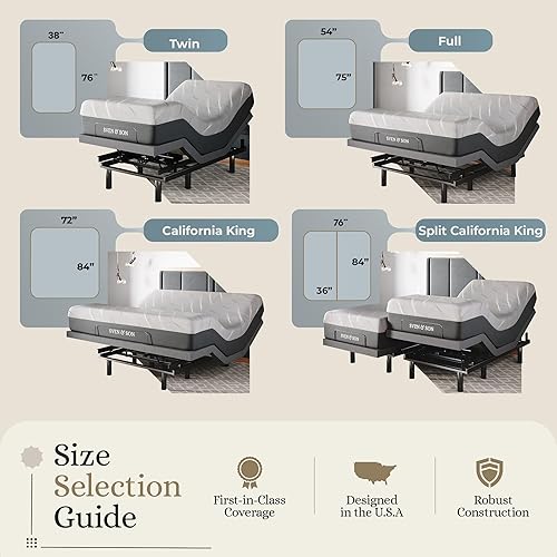 Miniatura 7 de Sven & Son Base de cama ajustable clásica, elevación de cabeza y pies, masaje, luces debajo de la cama, USB, memoria de gel, marco inteligente