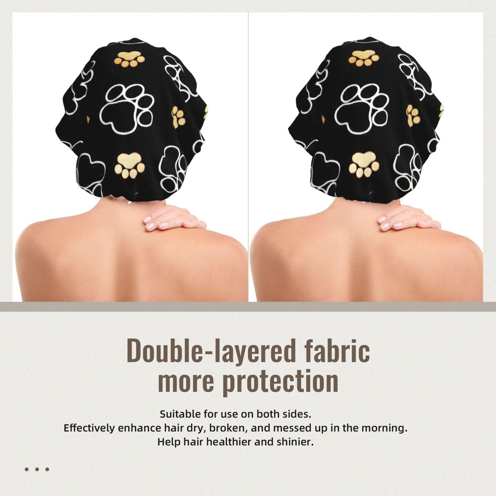 Double Layer Reversible Hair Wrap Satin Sleep Dog Paw Prints Cap Bonnet for Braid Curly Hair Satin Bonnet Black