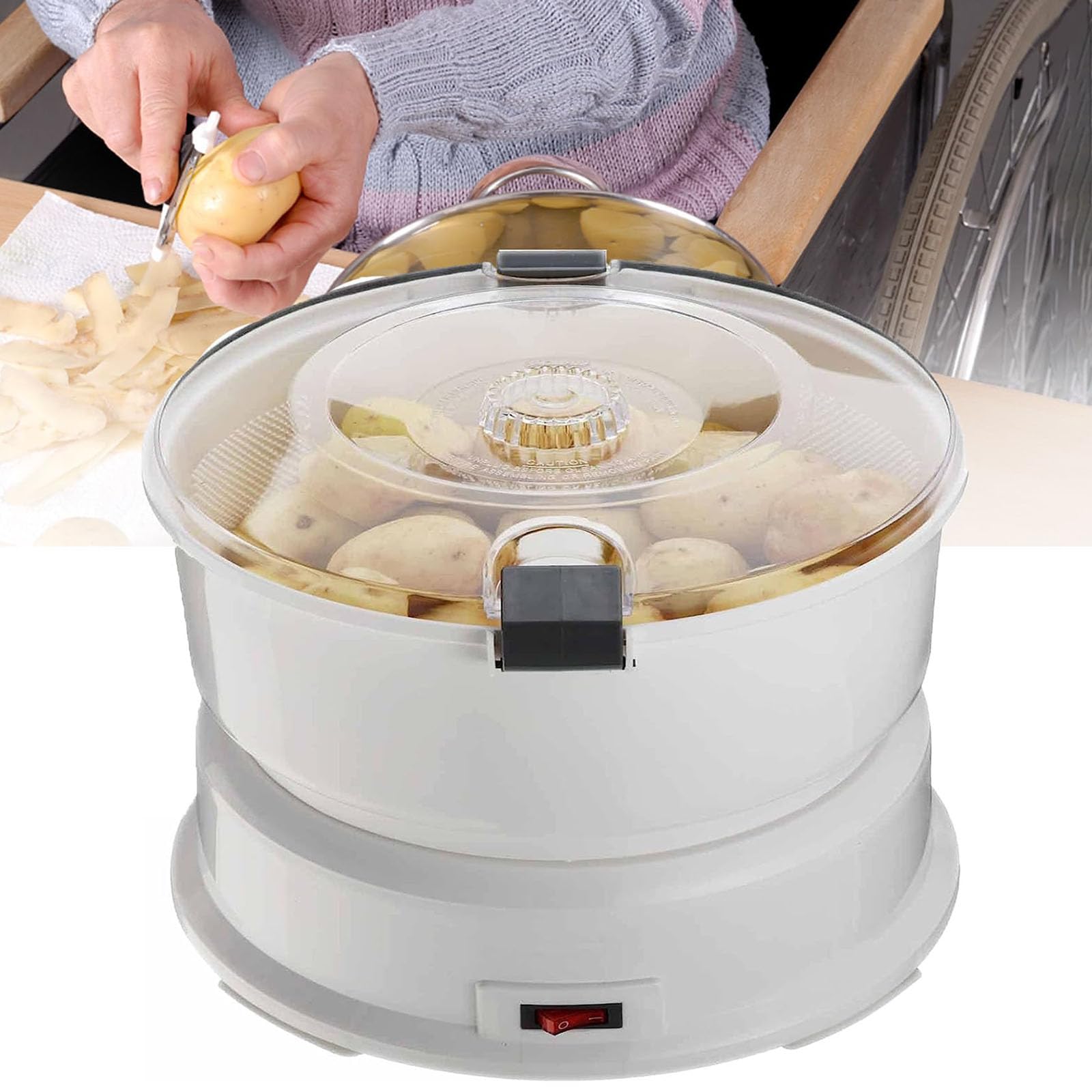Pelador Automático De Verduras, Pelador De Patatas Eléctrico, Pelador Rápido De Acero Inoxidable De 85 W Con Capacidad De 1 Kg Para Pelar Patatas Y Deshidratar Verduras En La Cocina Casera