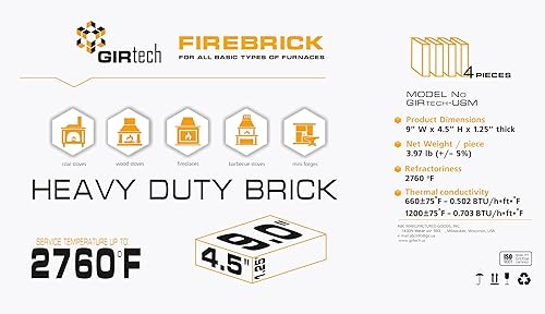 Miniatura 10 de USM-5 - Juego de 5 ladrillos refractarios resistentes Chamotte 3000F Estufa estadounidense de 9 x 4-12 x 1-14 pulgadas, ladrillos refractarios de