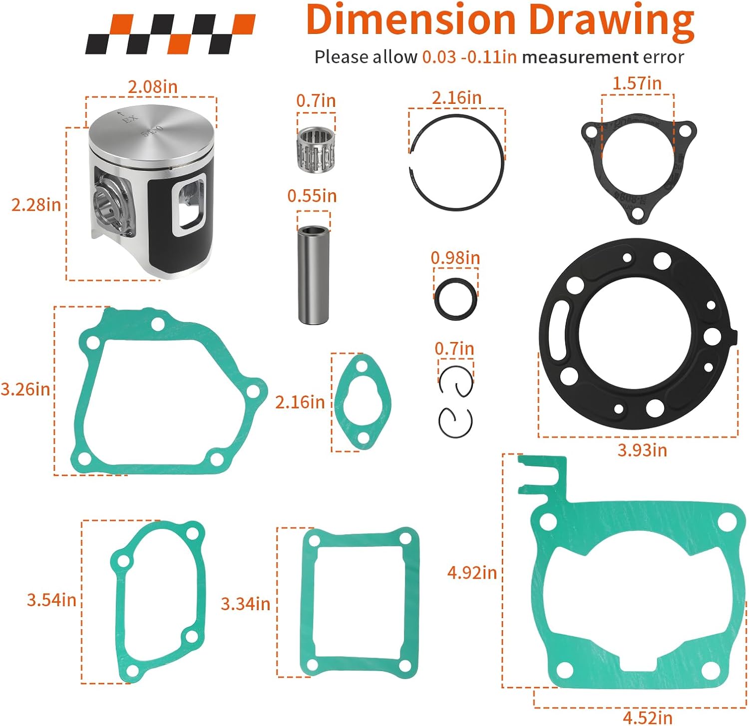 Top End Rubuild Kit 54mm Size B Piston For Honda CR125R 1992-1999 13110-KZ4-505