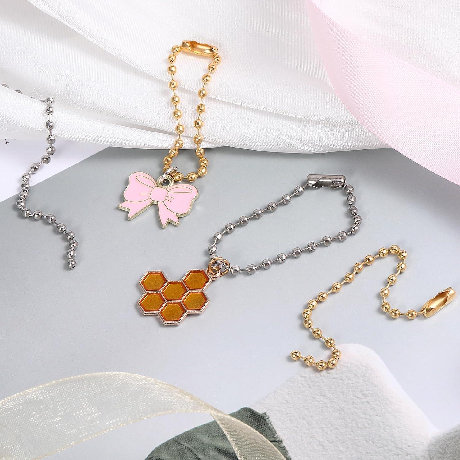 100 PCS Gold Sliver Ball Beads Chain, 4 Inch Dog Tag Chain
