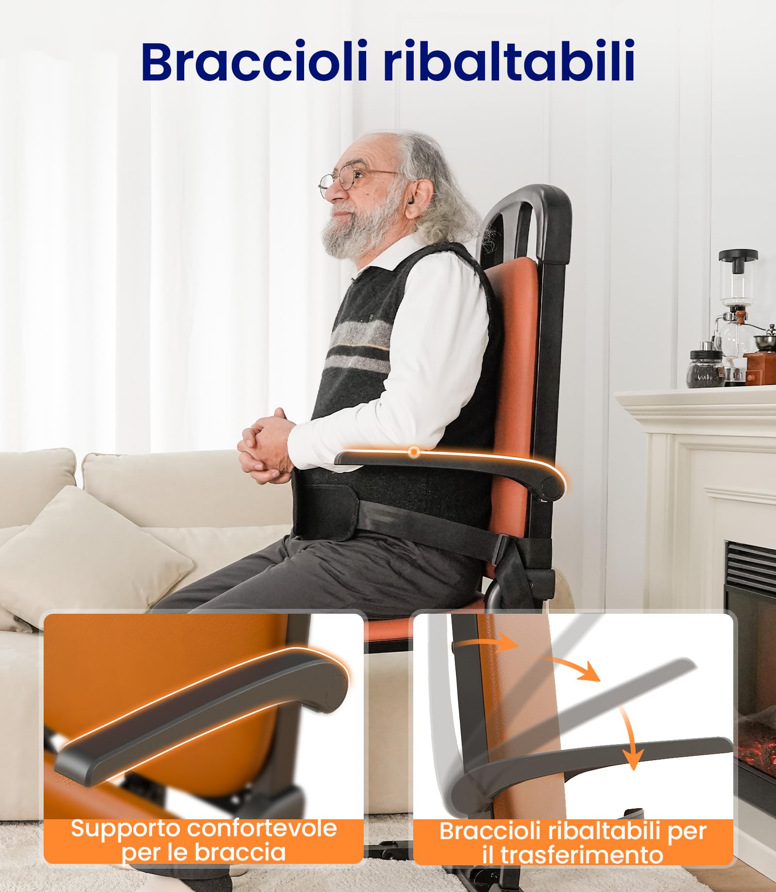 VOCIC Sollevamento per anziani, sedia elettrica rialzata, robusto telaio in acciaio, pieghevole e mobile, portata fino a 200 kg, colore: arancione