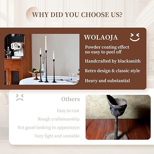 Miniatura 4 de Portavelas de hierro negro, juego de 3 portavelas para palitos de velas, se adapta a velas LED y velas LED de 34 pulgadas de grosor, centro de mesa