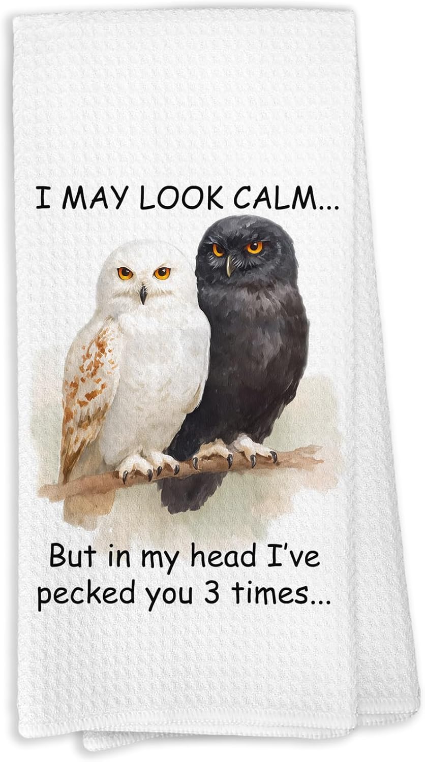 Owl Gifts Kitchen Towels, Owl Bird Decor, I May Look Calm but in My Head, Owls Bird Hand Towel for Bathroom, Owls Gifts for Women