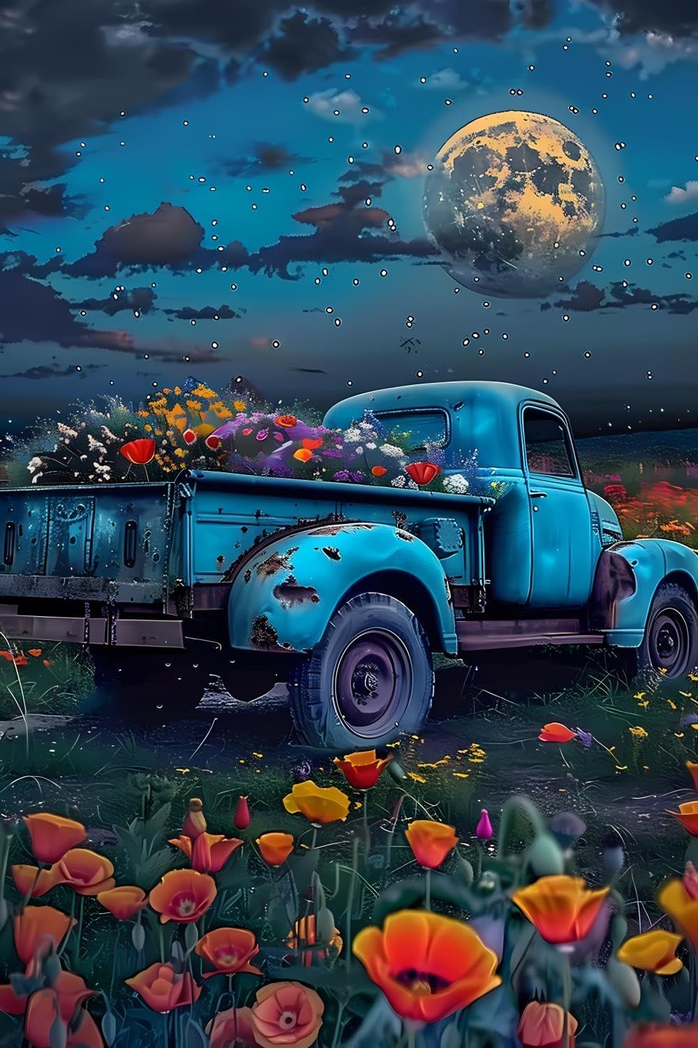 GUAIEUW 5D Flower Field Truck Diamond Painting Kits for Adults DIY Truck Diamond Art Kits for Beginner Full Drill Truck Diamonds Painting Gem Art for Gift Wall Decor 16x20 inch