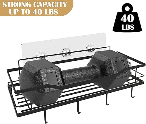 Miniatura 6 de Paquete de 2 organizadores de ducha de acero inoxidable con 4 ganchos extraíbles, estante de ducha adhesivo fuerte para almacenamiento interior de