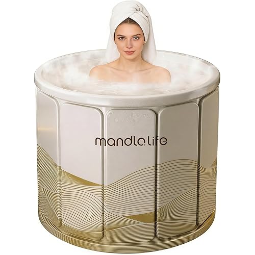 Portable Bathtub for Adults, Collapsible Freestanding Bathtub for Shower, Hot Ice Bath Tubs with Thickened Multi-layer Material to Keep Temperature, Indoor Outdoor Soaking Tub (XL 31.5" L x 25.6" H)
