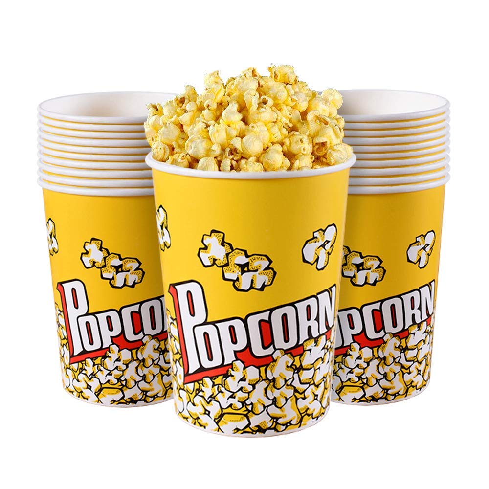 MAKINGTEC Popcorn Bucket 50-Pack, Leak-Proof Ultra Durable 32oz Popcorn Cups, Large Disposable Popcorn Containers for Movie Nights, Theme Parties, Theaters, Carnivals, and Fundraisers