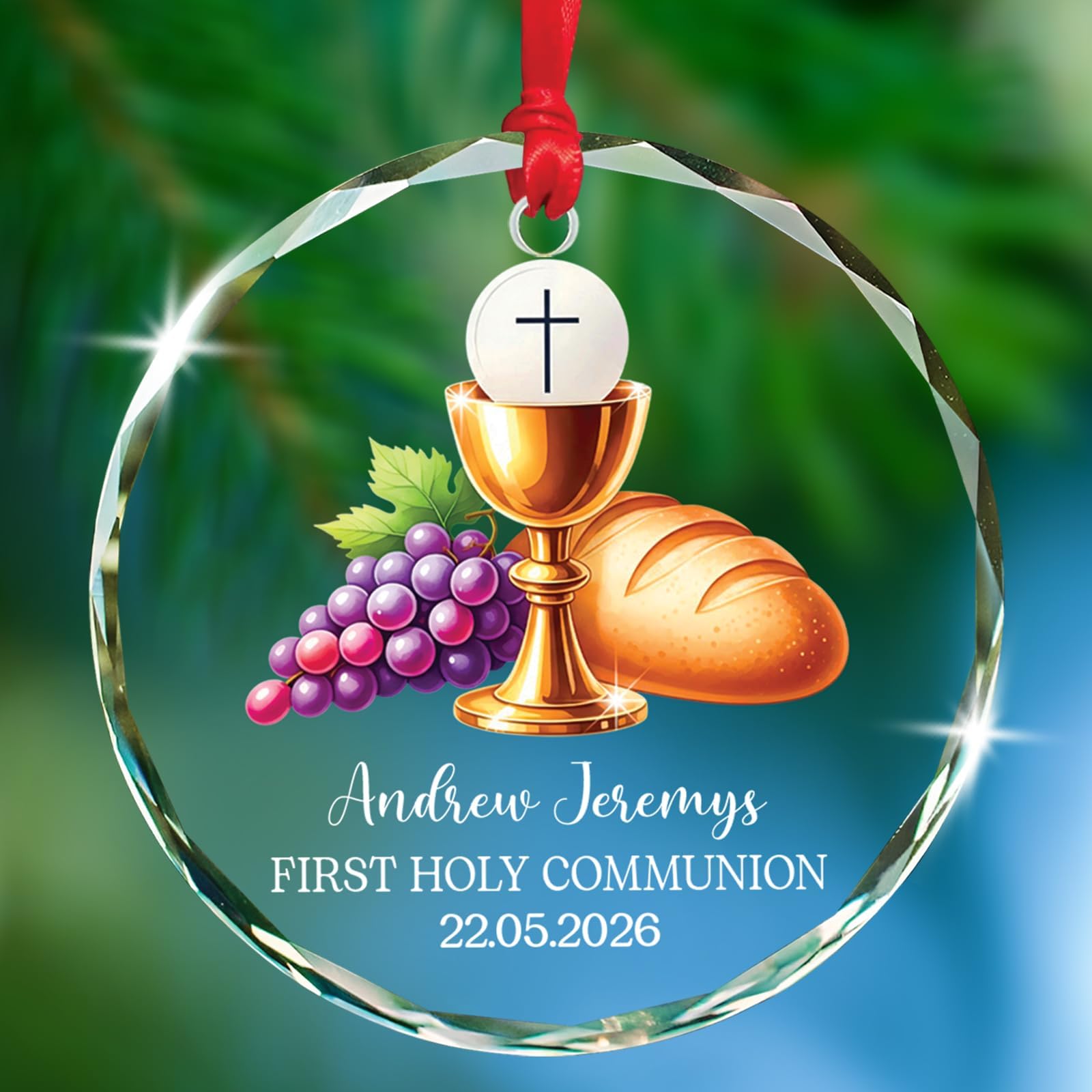 First Holy Communion Glass Ornament Gifts for Godson Goddaughter, Personalized Name & Date 1st Holy Communion Christmas Ornaments 2026, Baby Baptism Keepsake, Custom Christening Glass Ornament Xmas