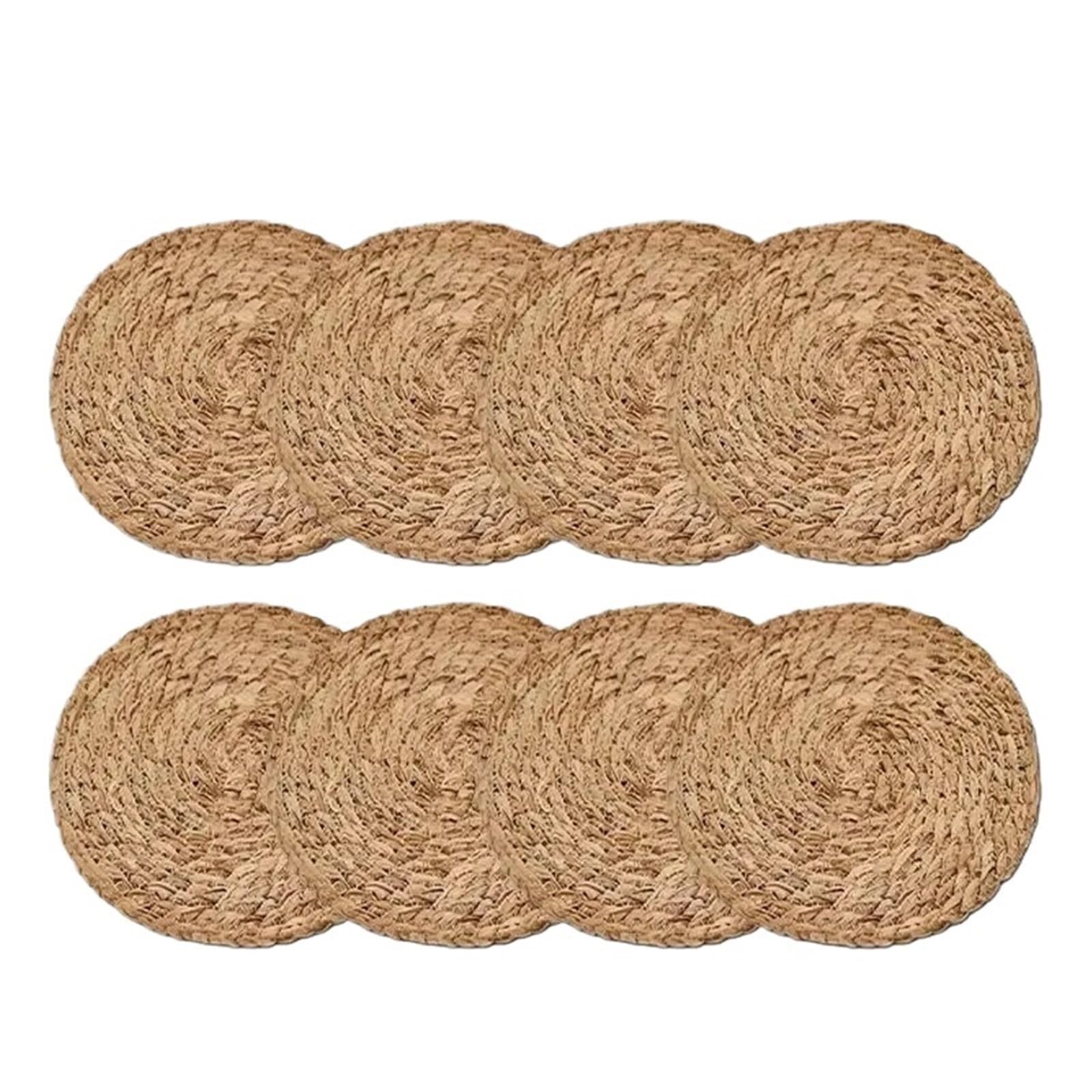 Wicker Placemat 8Pcs Pot Mats Handwoven Rattan Placemats Round Heat Insulation Natural Woven Table For Dining Home Wedding Decor