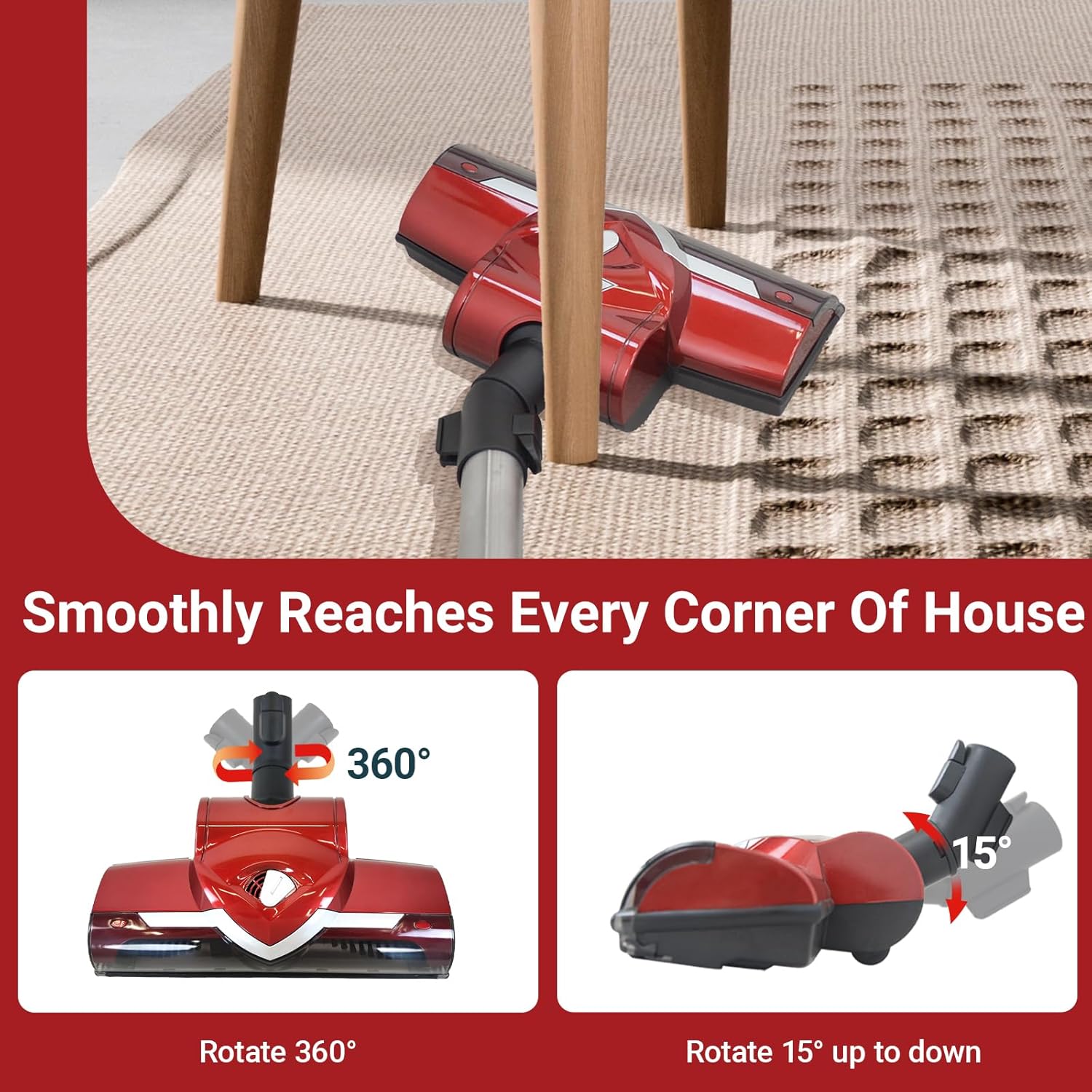 EZ SPARES Turbo Brush Head Compatiable with Mie C1 C2 C3 Vacuum Cleaner Brush Head 35mm 1 3/8 inch,Particularly Suitable for Carpet use, Built-in Roller for Enhanced Suction Power(Red)