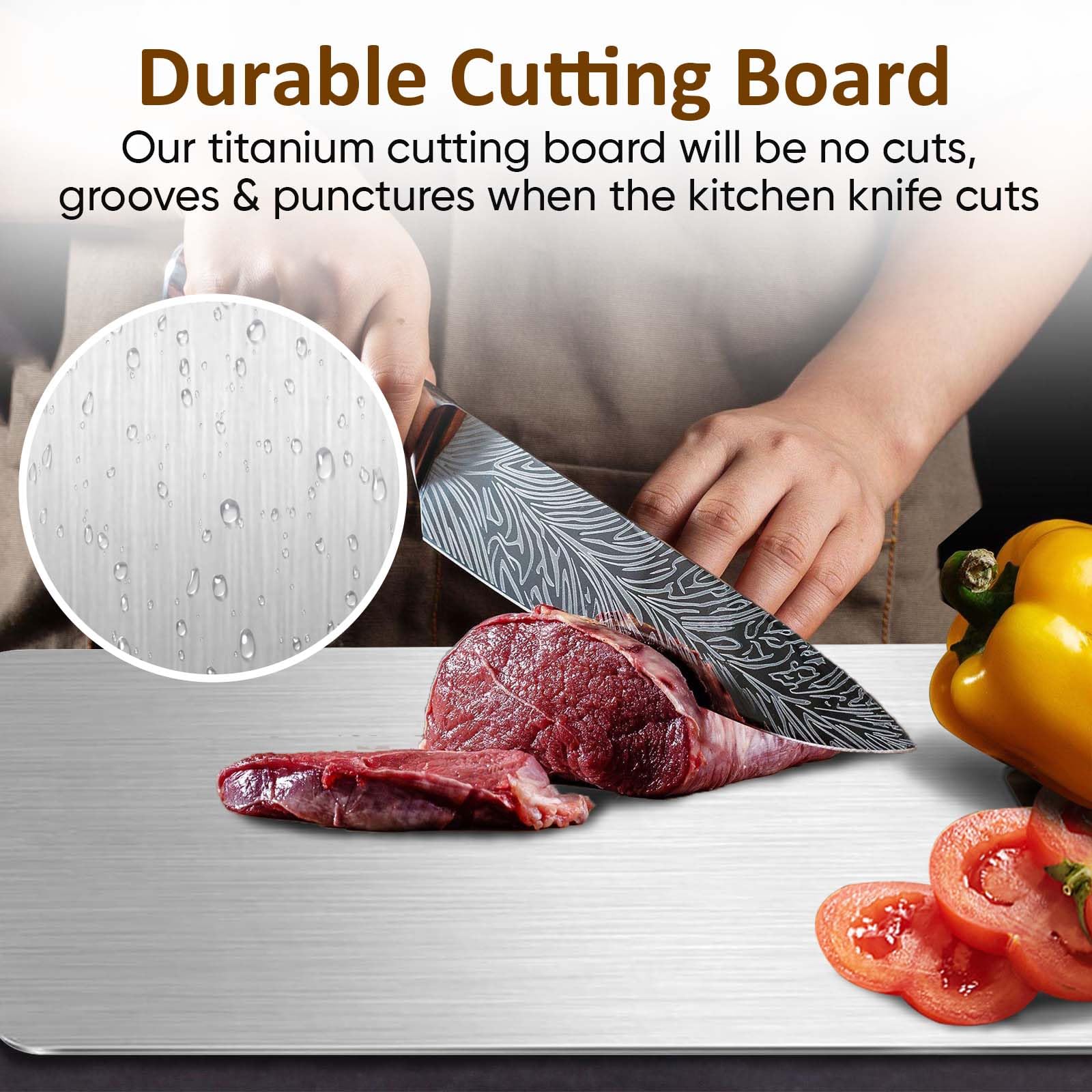 Taglieri in titanio per cucina, in acciaio inox atossico, tagliere double-face per uso alimentare, facile da pulire, piano di lavoro antiscivolo, perfetto per varie attività di cottura