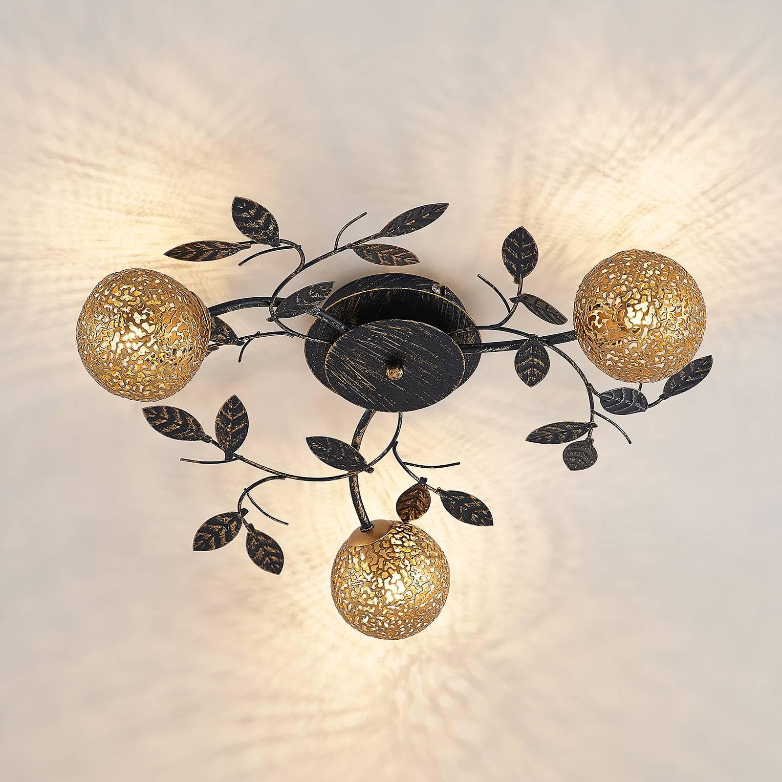 Lucande lámpara de techo en negro, oro, plafón | lámpara de salón, g9, 3 bombillas, florentino para sala de estar, salón, pasillo, dormitorio, comedor
