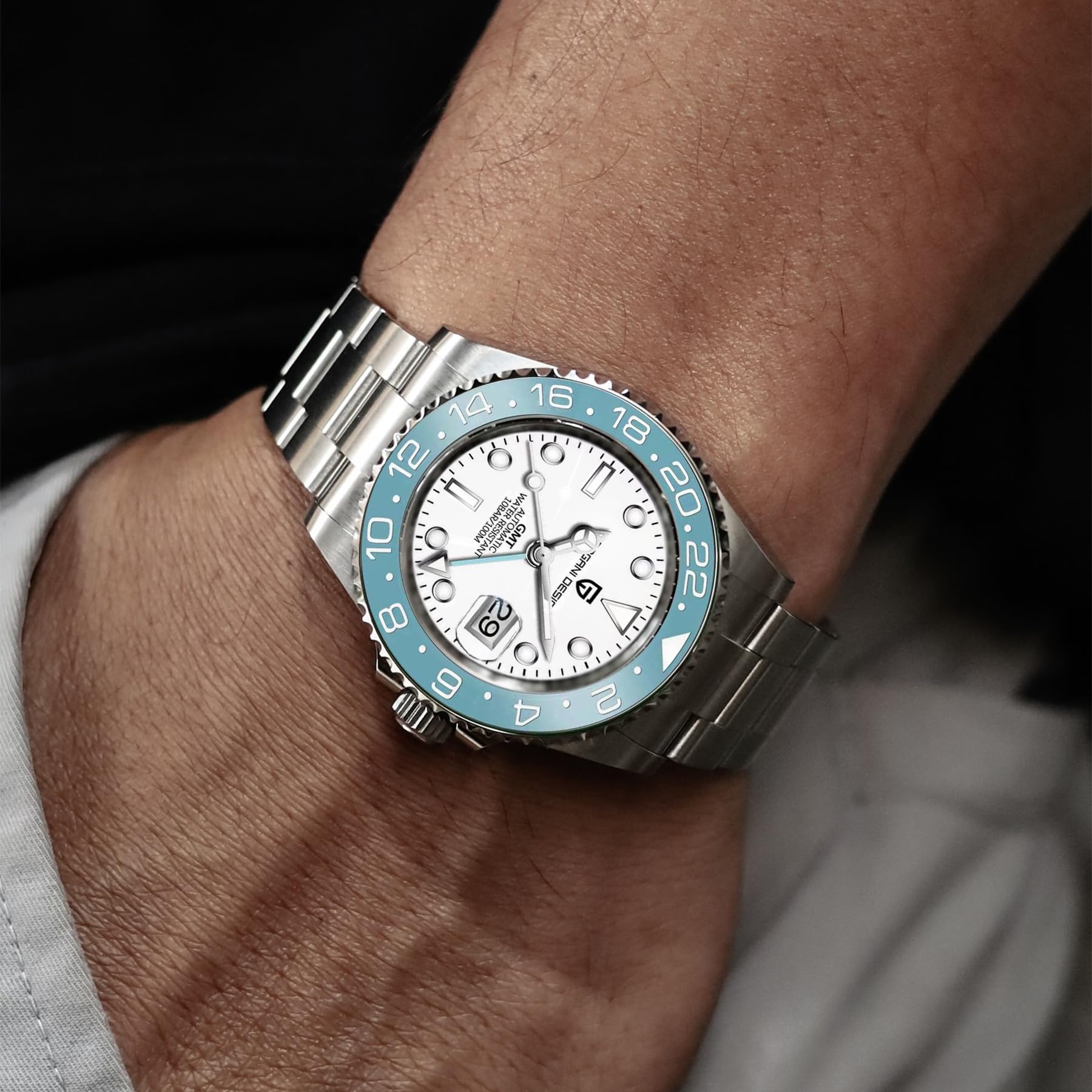 Pagani Design Uomo Meccanico GMT Acciaio Inossidabile Impermeabile Orologio Da Polso Zaffiro Vetro Acciaio Inox Ceramica Orologi Orologio per Uomo