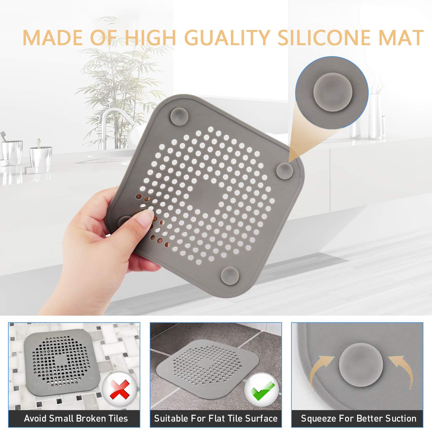 4 Pcs Silicone Drain Protector, Sink Strainer Protector with Sucker, Shower Drain Covers Hair Catcher - Image 4