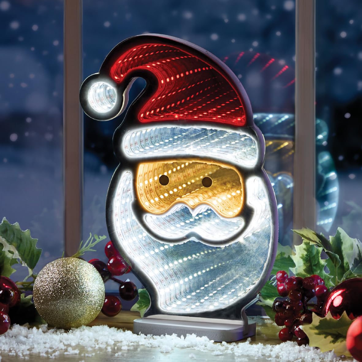 The Christmas Workshop Santa Head Infinity Light/Double-Sided Multi-Coloured Christmas Light / 1.8 Metre USB Cable / 23cm Height (73919)