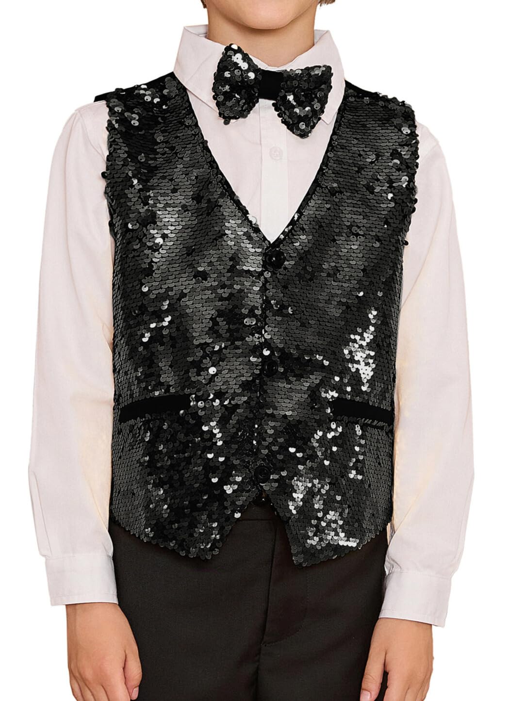 GRACE KARINBoys Glitter Sequin Vest Jacket Waistcoat Bowtie Set for Jazz  Hip Hop Performance Costume