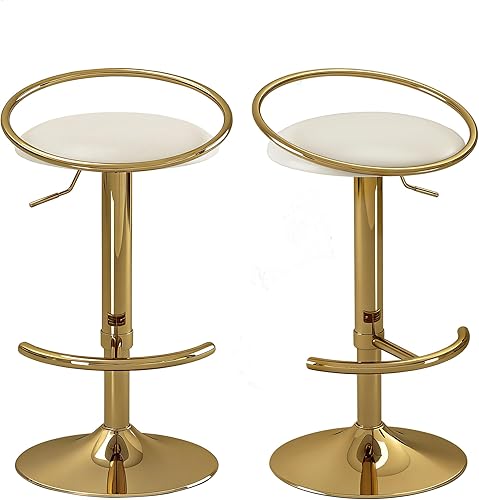 Juego de 2 taburetes de bar, taburetes de bar giratorios ajustables con asiento tapizado, taburetes de cuero sintético para bar, isla de cocina,