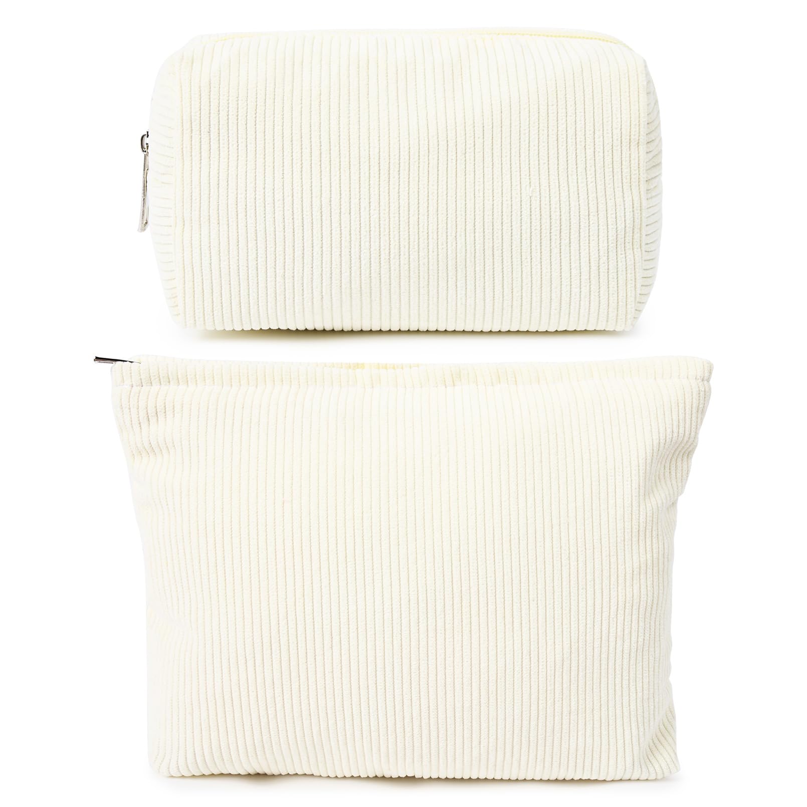SOIDRAM 2 Pieces Corduroy Makeup Bag Large Corduroy Cosmetic Bag Capacity Canvas Mix Travel Toiletry Bag Organizer Cute Makeup Brushes Aesthetic Accessories Storage Bag for Women, Corduroy Mix White