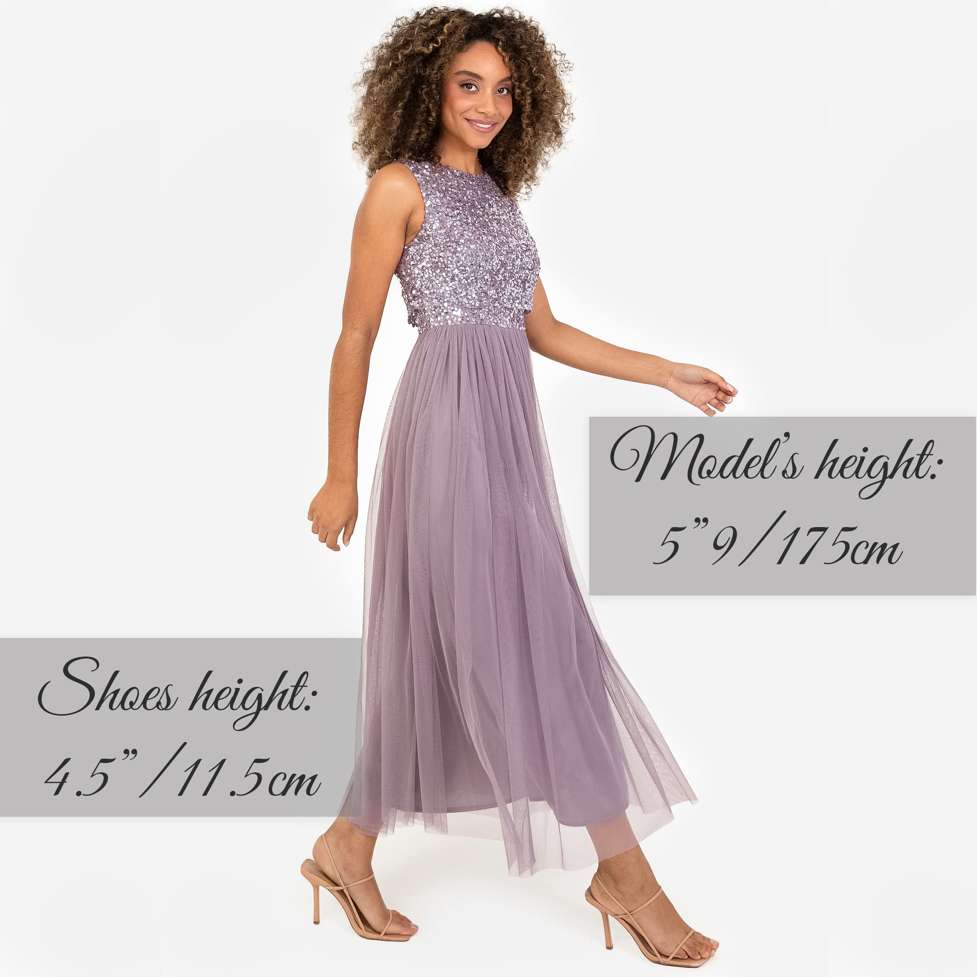 Maya Deluxe Midaxi Dress Women Ladies Sleeveless Sequins High Empire Waist Tulle Embellished For Wedding Guest Ball Vestido de Dama de Honor para Mujer
