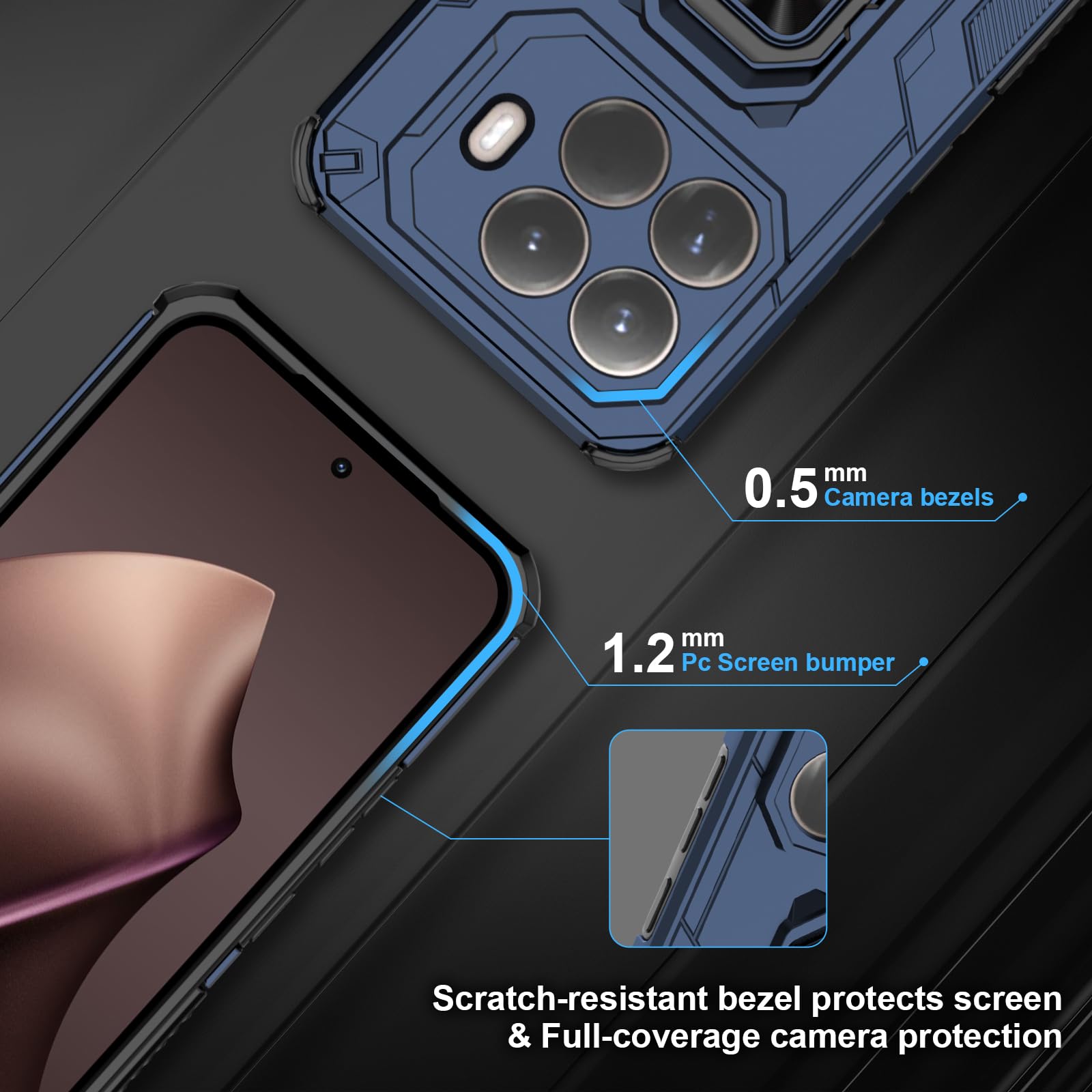 Funda para Xiaomi Redmi Note 15 Pro 5G, Carcasa Antigolpes con Soporte anular metálico, Case Protectora de Grado Militar, Azul — view 739