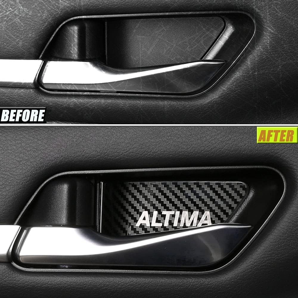 BOYUER 4PCS Stainless Steel Carbon Fiber Car Inner Door Handle Bowl Interior Door Bowl Cover Trim Decoration Styling Decoration Stickers for Nissan Altima 2019 2020 2021 2022 2023 2024