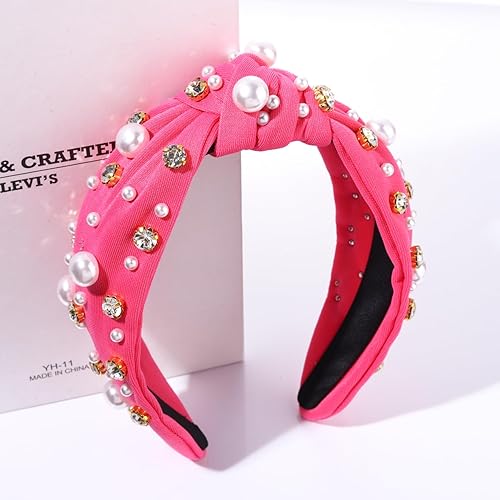 Miniatura 6 de ZOLEAROPY Diadema anudada con perlas para mujer, diadema de perlas blancas con diamantes de imitación, diadema a la moda, novia, bohemio, nudo