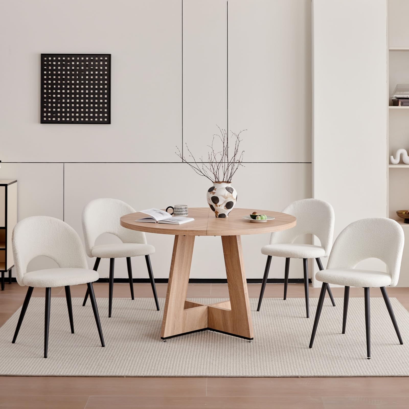 Set di 4 Sedie da Sala da Pranzo, Sedia da Pranzo Teddy in Velluto Morbido, Sedia da Cucina con Cuscini e Braccioli, Gambe in Metallo - Bianco