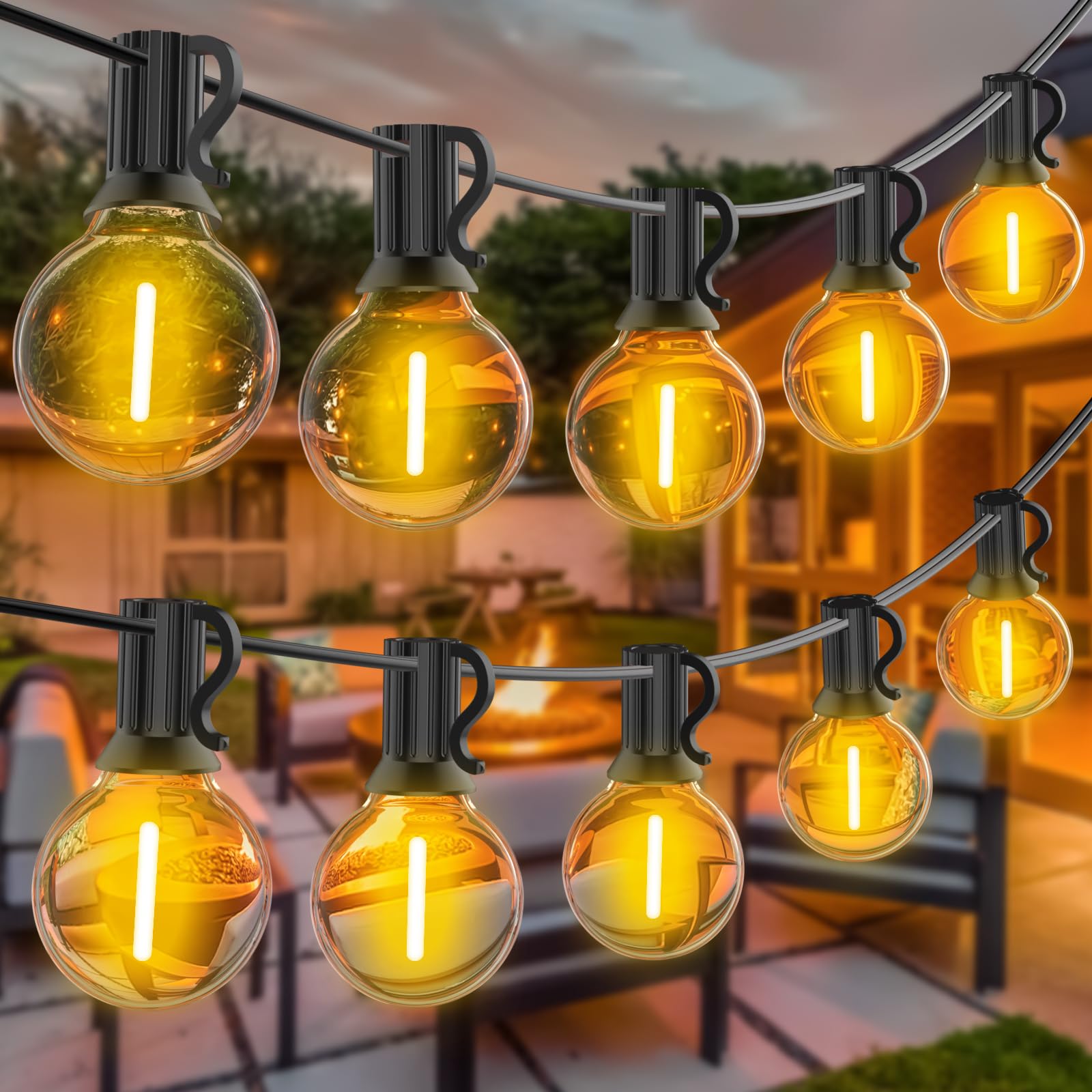 FARNY LED Lichterkette Außen, 30M Lichterkette außen strom mit 50+2 Stk. Warmweiße G40 Glühbirnen Plastik, IP45 Wasserdicht Innen/Außen Lichterketten für Garten, Terrasse, Hochzeiten, Partys