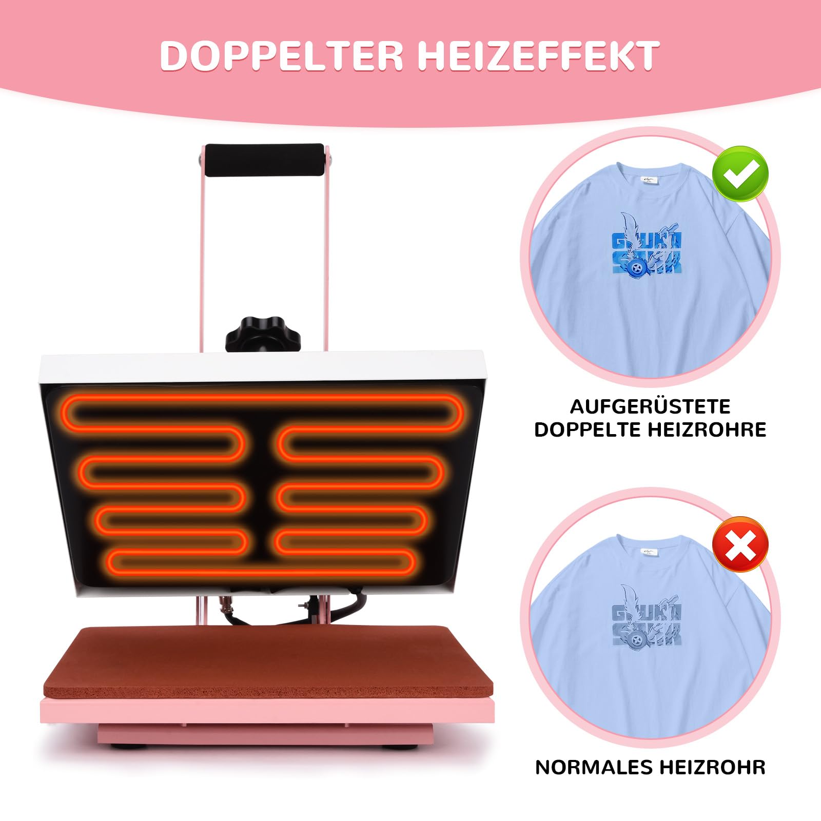 Mini-Heißpresse für T-Shirts, pink, 17 x 12 cm, tragbar, mit App Mini-Heißpresse für T-Shirts, pink, 17 x 12 cm, tragbar, mit App