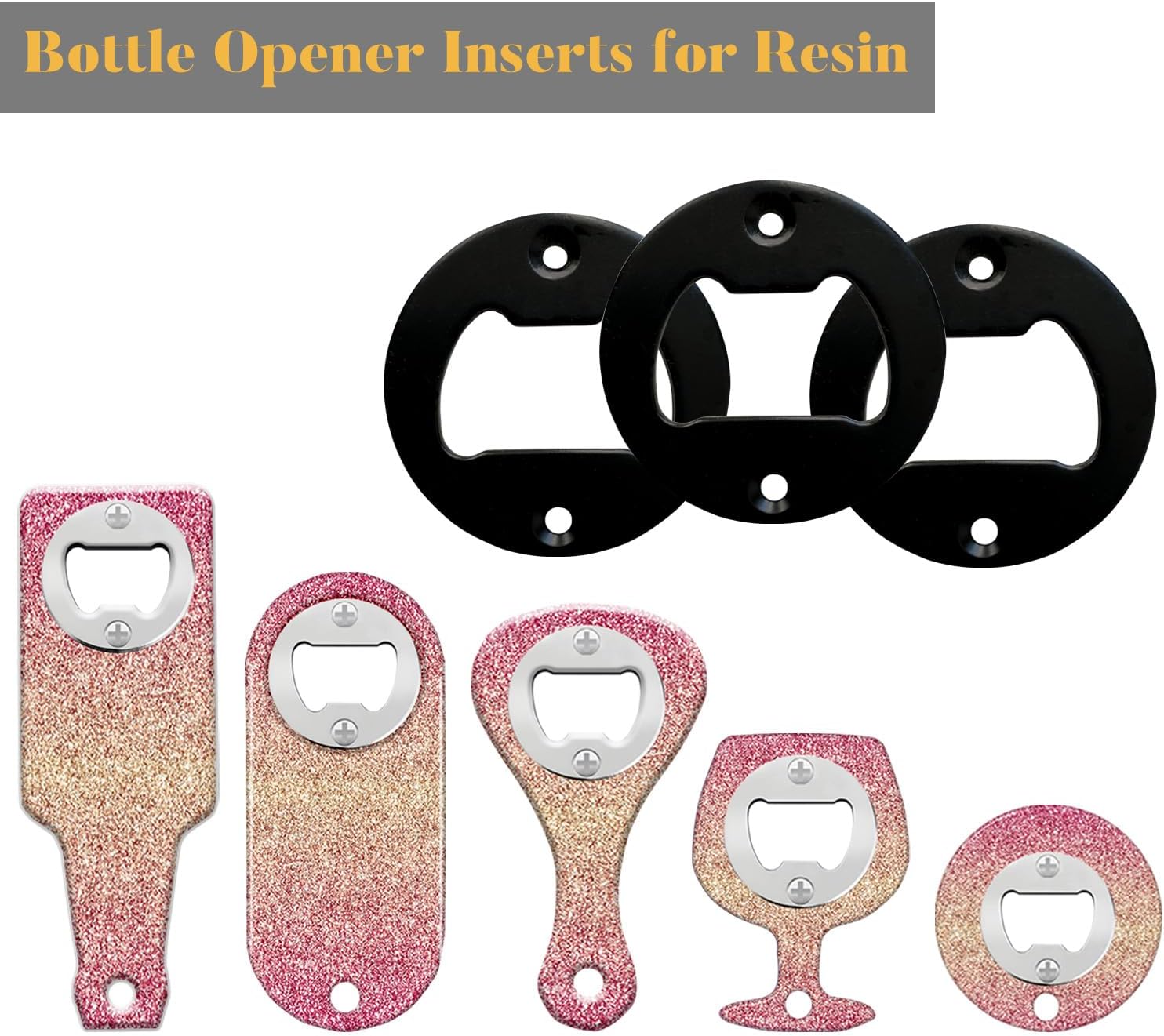 Bottle Opener Insert - 100 Sets Stainless Steel Inserts Kit with Screws Screwdriver for DIY Resin Mould Kit Hardware Parts Supply（black)