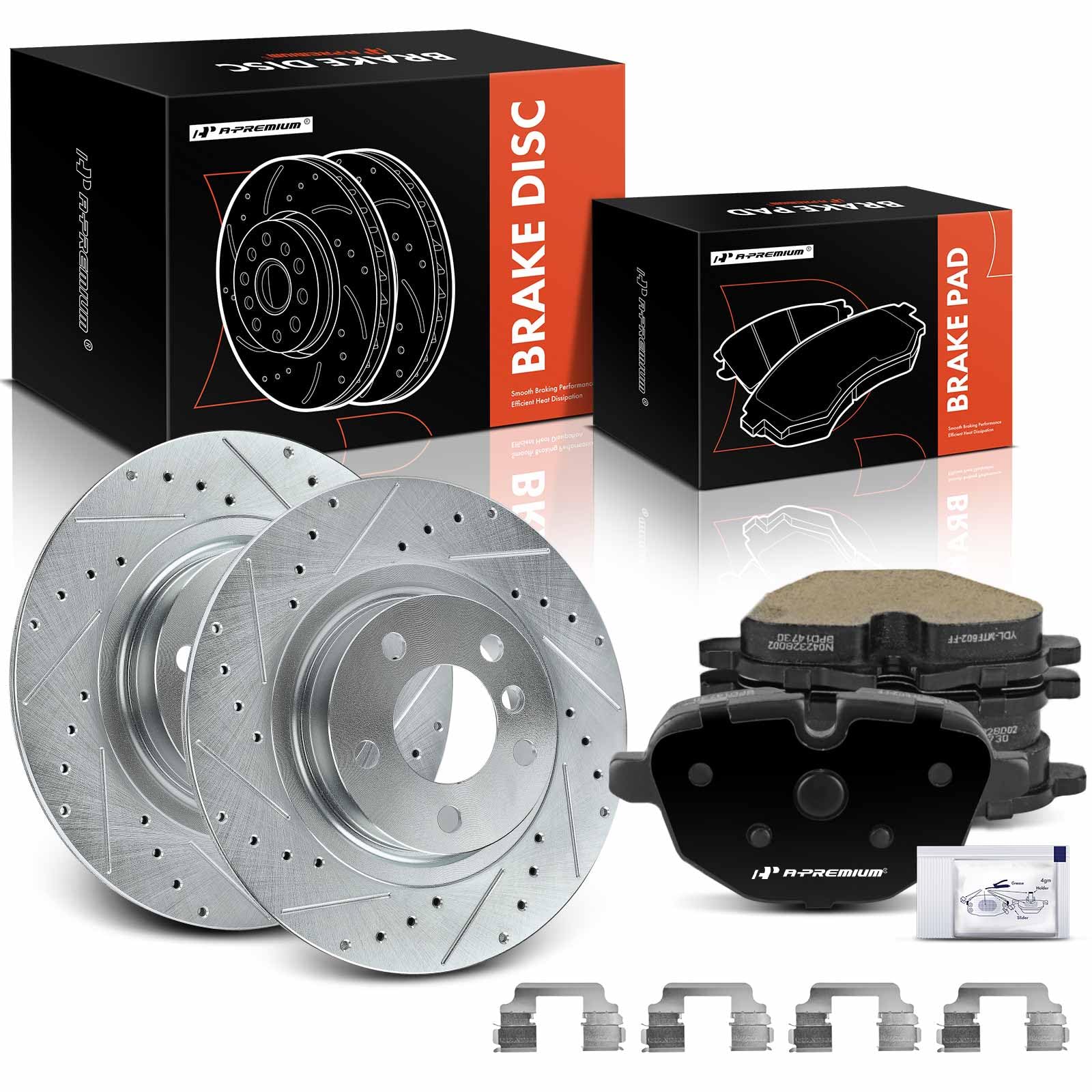 A-Premium 12.99 inch (330mm) Rear Drilled and Slotted Disc Brake Rotors + Ceramic Pads Kit Compatible with Select BMW Models - X3 2011-2017, X4 2015-2018, 6-PC Set