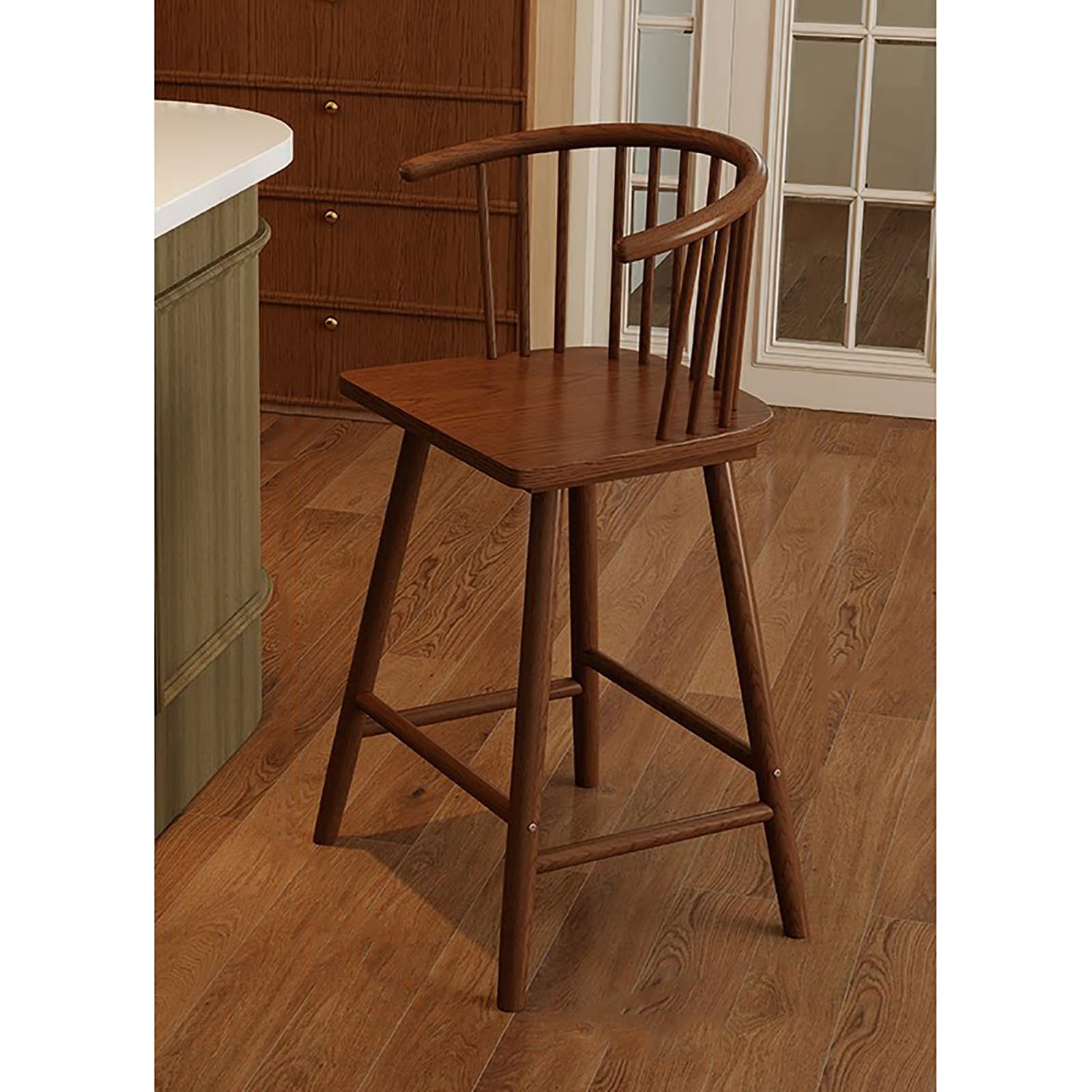 STUIJKVSZ Mid Century Modern Bar s, 29.5" Wooden Counter Height Bars Armless Farmhouse Bar Dining Chairs with Back & Footrest for Kitchen Island Pub, Walnut