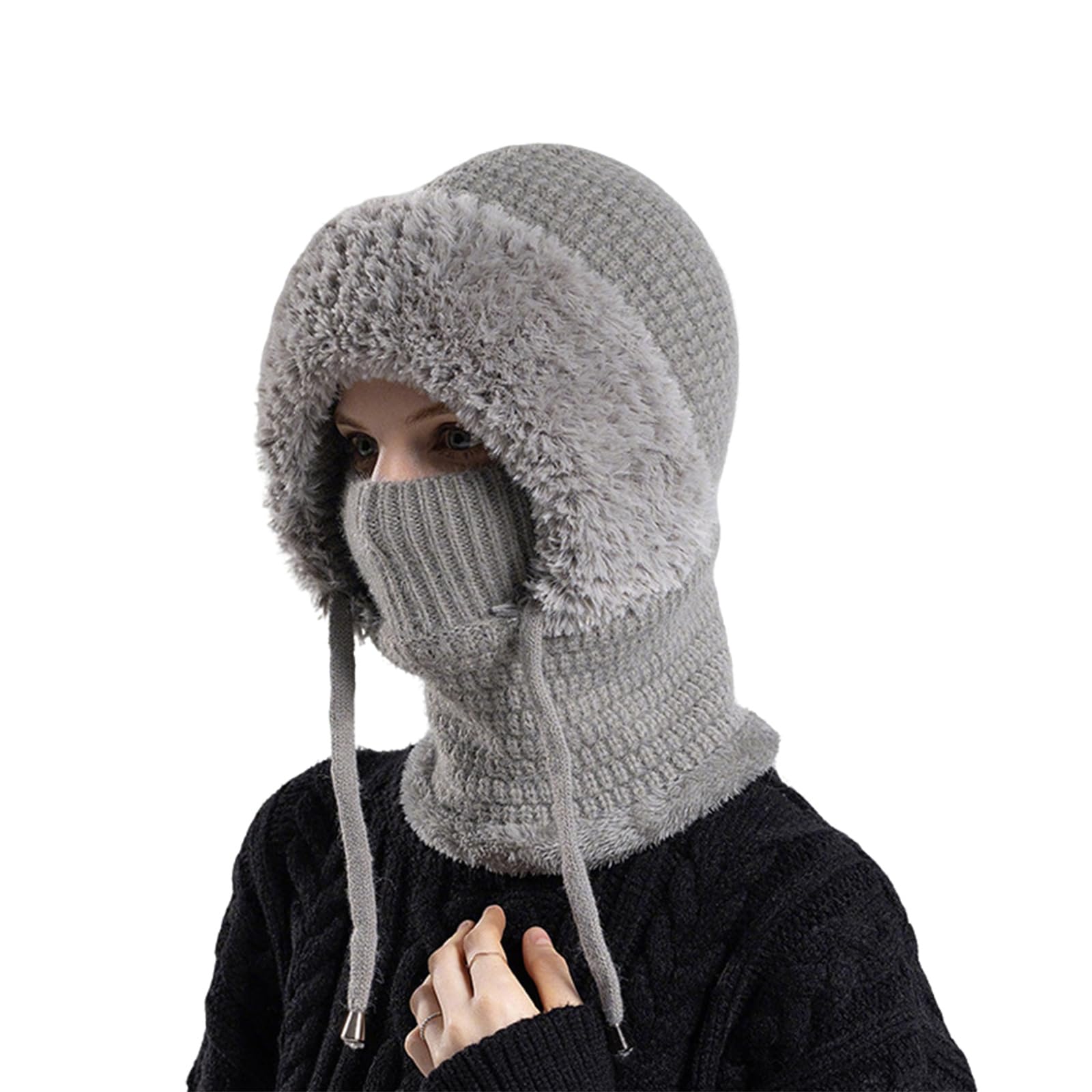 TASBER 3 in 1 Beanie Hat for Women, 3 in 1 Beanie Hat with Scarf and Mask, Women's Outdoors Windproof Scarf Hat (Grey)