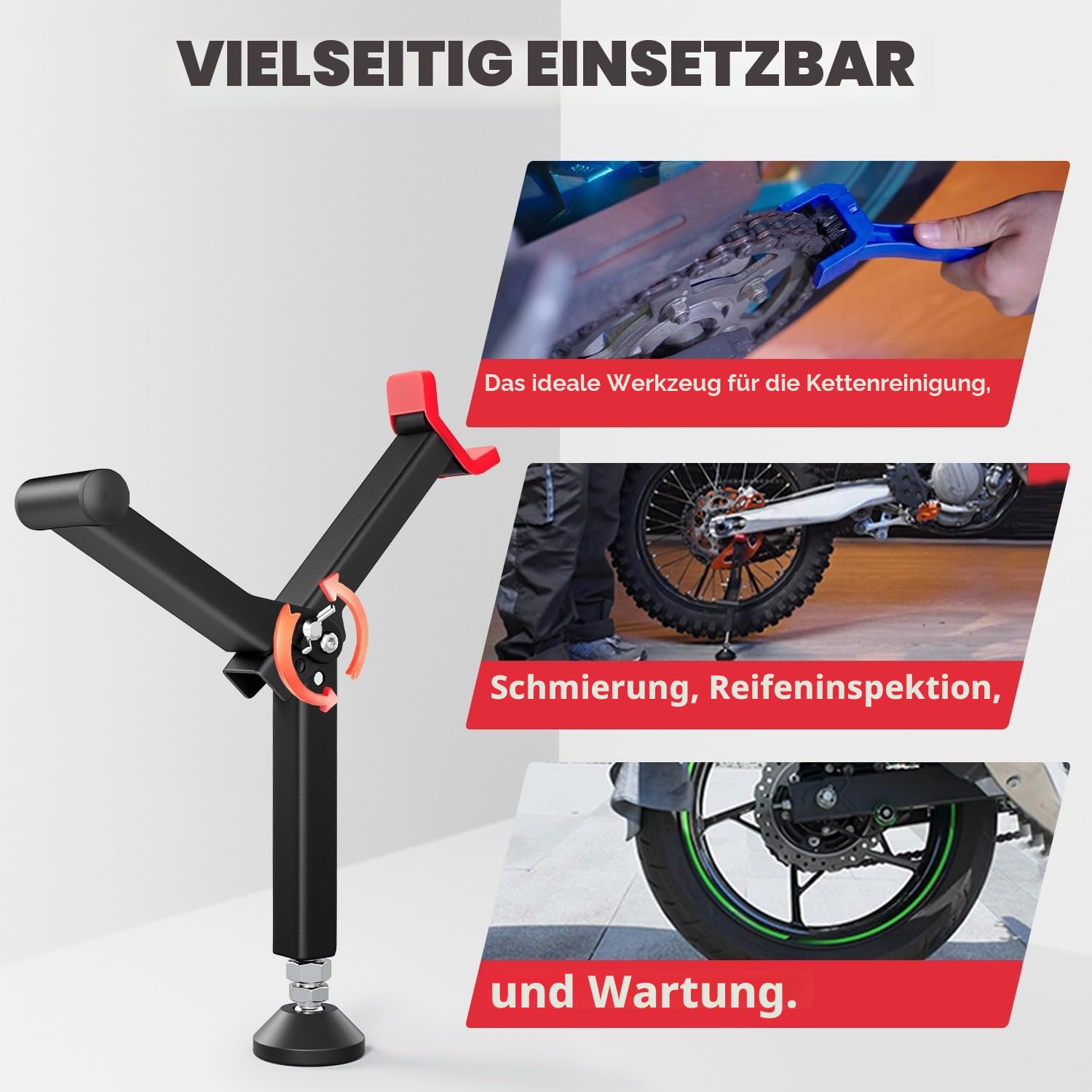 Motorrad Hinterrad Hebeständer,Motorrad Ständer Tragbarer Vorderrad und Hinterradständer Paddock Ständer Kettenrad Reinigungs Rollenständer Universal Motorrad-Rot