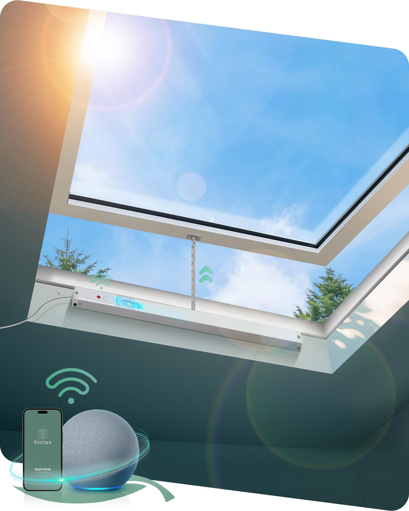 Yoolax Smart Motorized Window Opener, Automatic WiFi Window Closer, Electric Skylight Chain Opener, APP & Voice Control Adjustable Travelling Distance