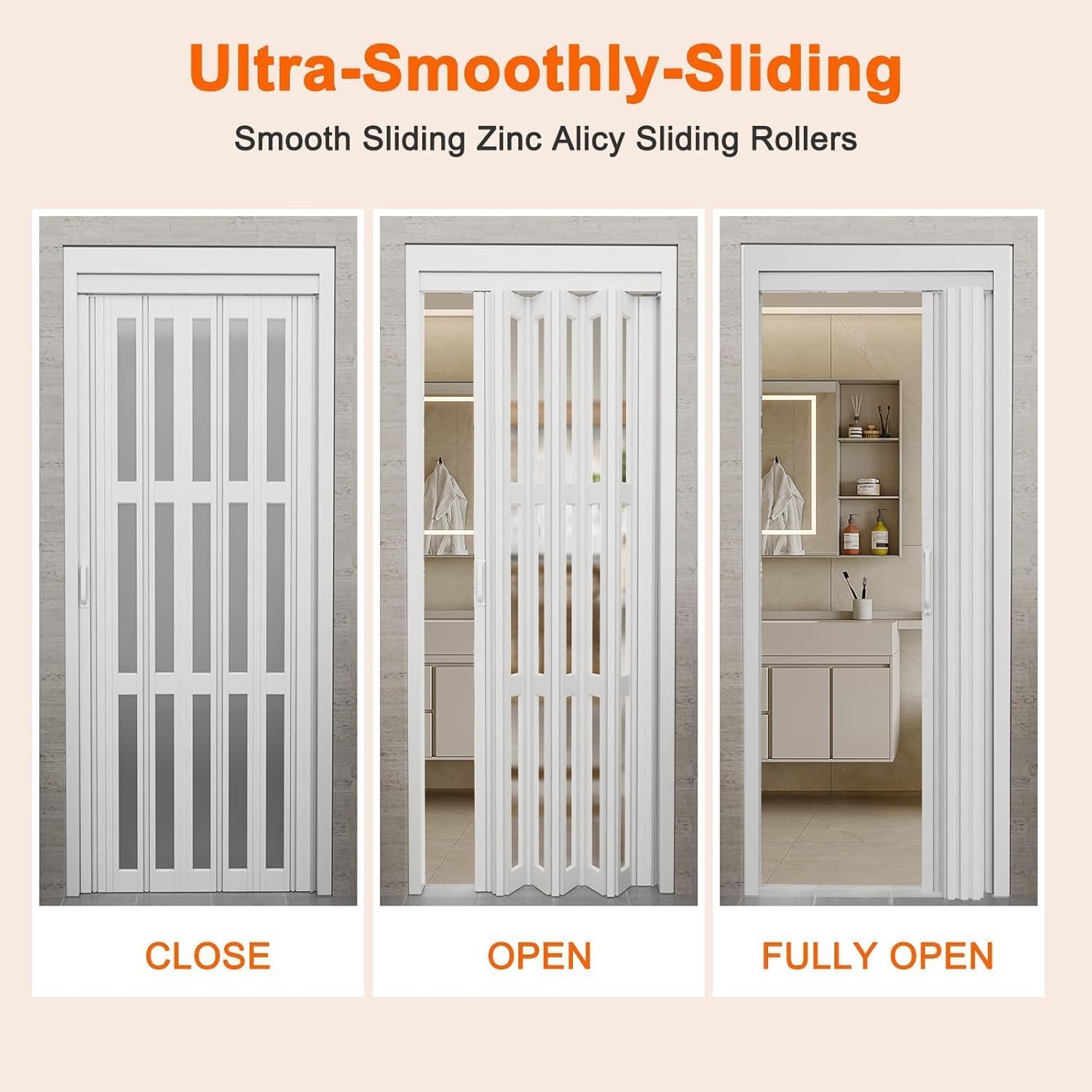 24"-36" x 80" Single Layer White Accordion Doors, with Roller & Handle & Complete Hardware, Interior Multifold Folding Doors for Closet & Pantry, Easy Installation