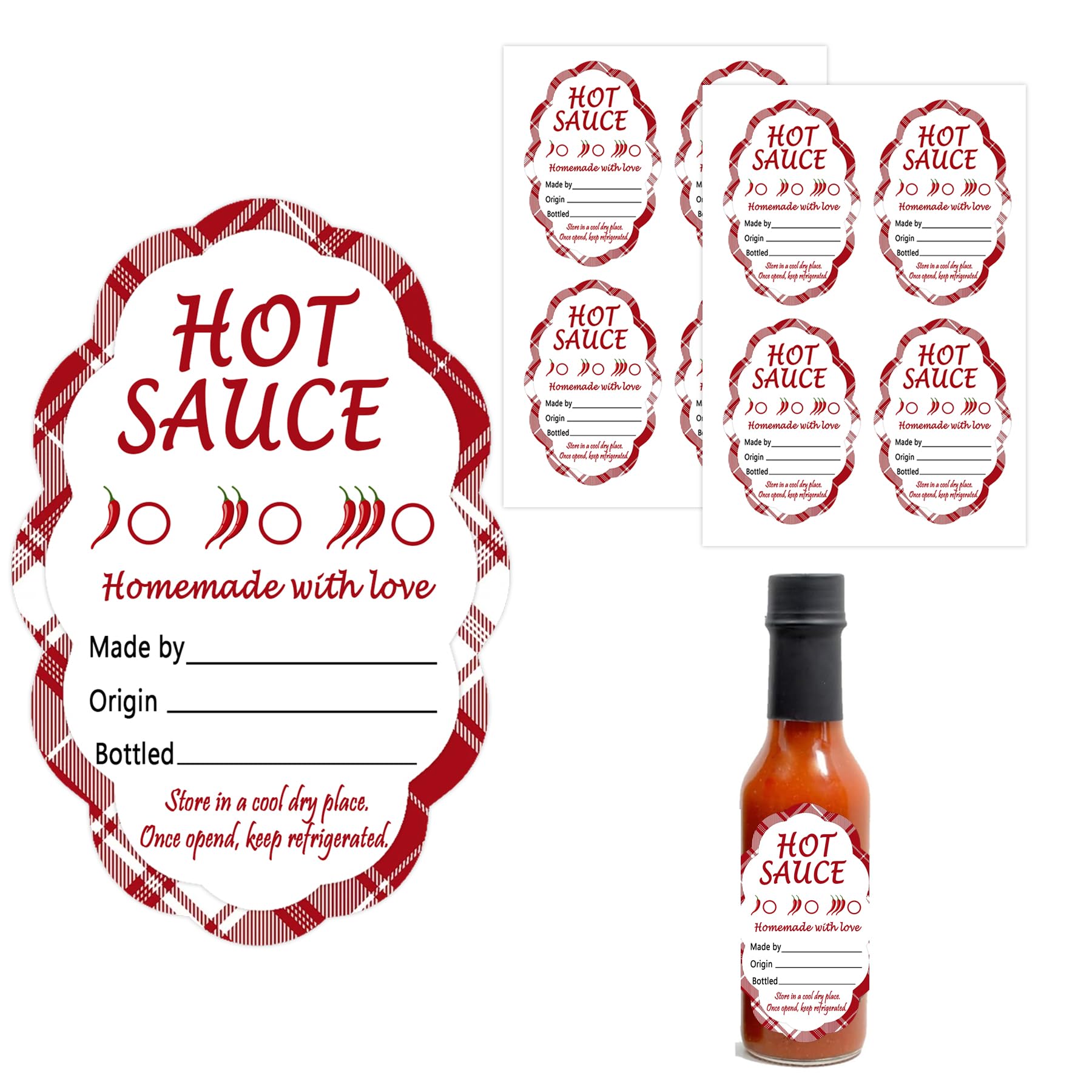 120 Pcs Hot Sauce Labels Spicy Sauce Stickers Chili Sauce Homemade Stickers for Personalized Gifts (76x59mm)