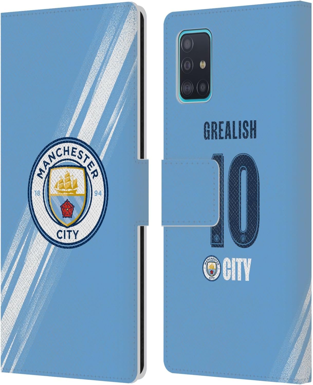 Head Case Designs Officially Licensed Manchester City Man City FC Jack Grealish 2025/26 Players Home Kit Leather Wallet Case Compatible with Samsung Galaxy A51 (2019)