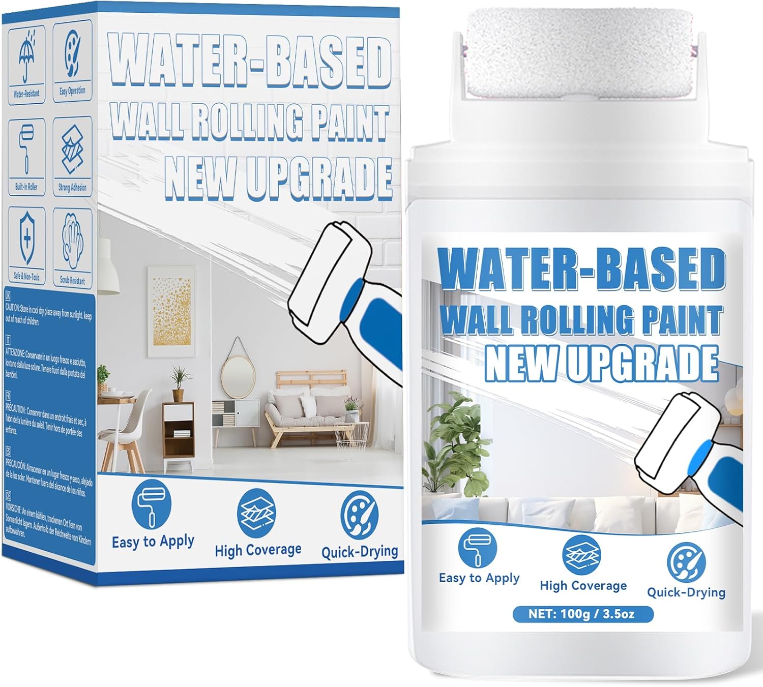 Yeardera White Wall Touch Up Paint with Roller - Quick-Dry Water-Based for Stains, Scratches, Ceilings, Drywall