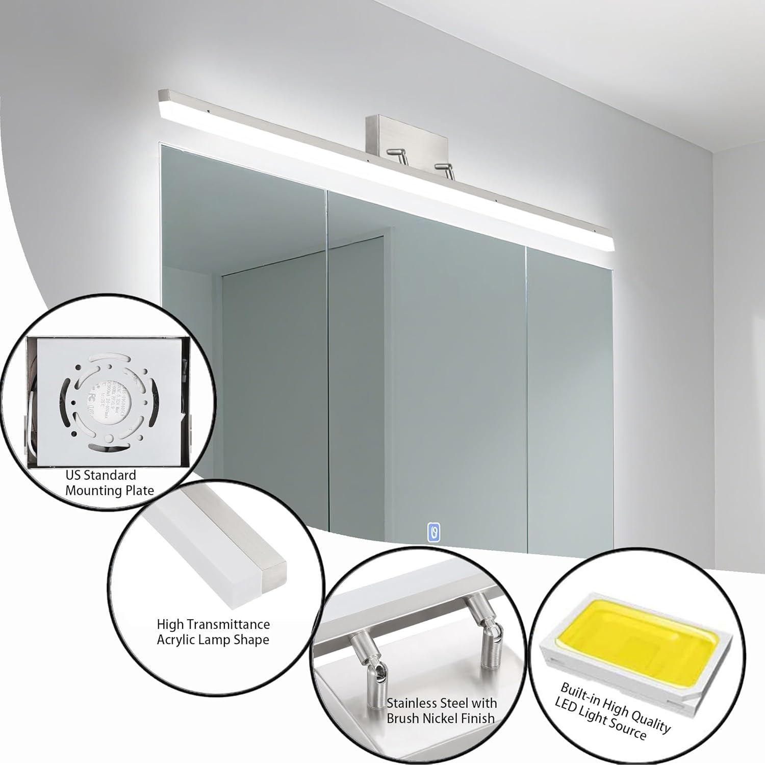 36 inch LED Modern Bathroom Vanity Lighting Fixtures Over Mirror, Brushed Nickel Adjustable Makeup Vanity Light Bar Dimmable 5CCT 36W 3000K-5000K